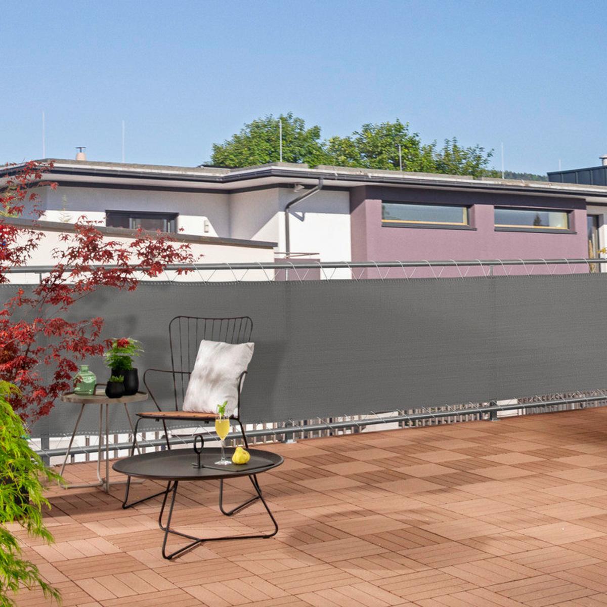 Sichtschutz Balkonbl. Sylt 0,9x5m, - Grau, Basics, Kunststoff (500/90cm) - Windhager