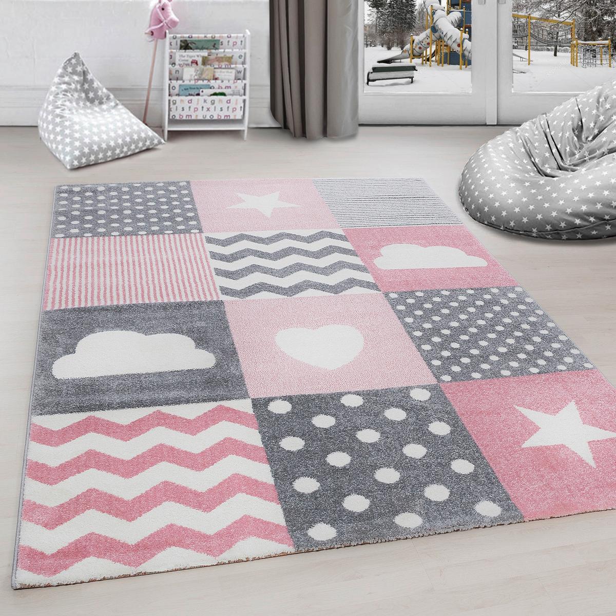 Kinderteppich Herz Grau/Weiß/Pink Kids 80x150 cm - Pink/Weiß, Trend, Textil (80/150cm)