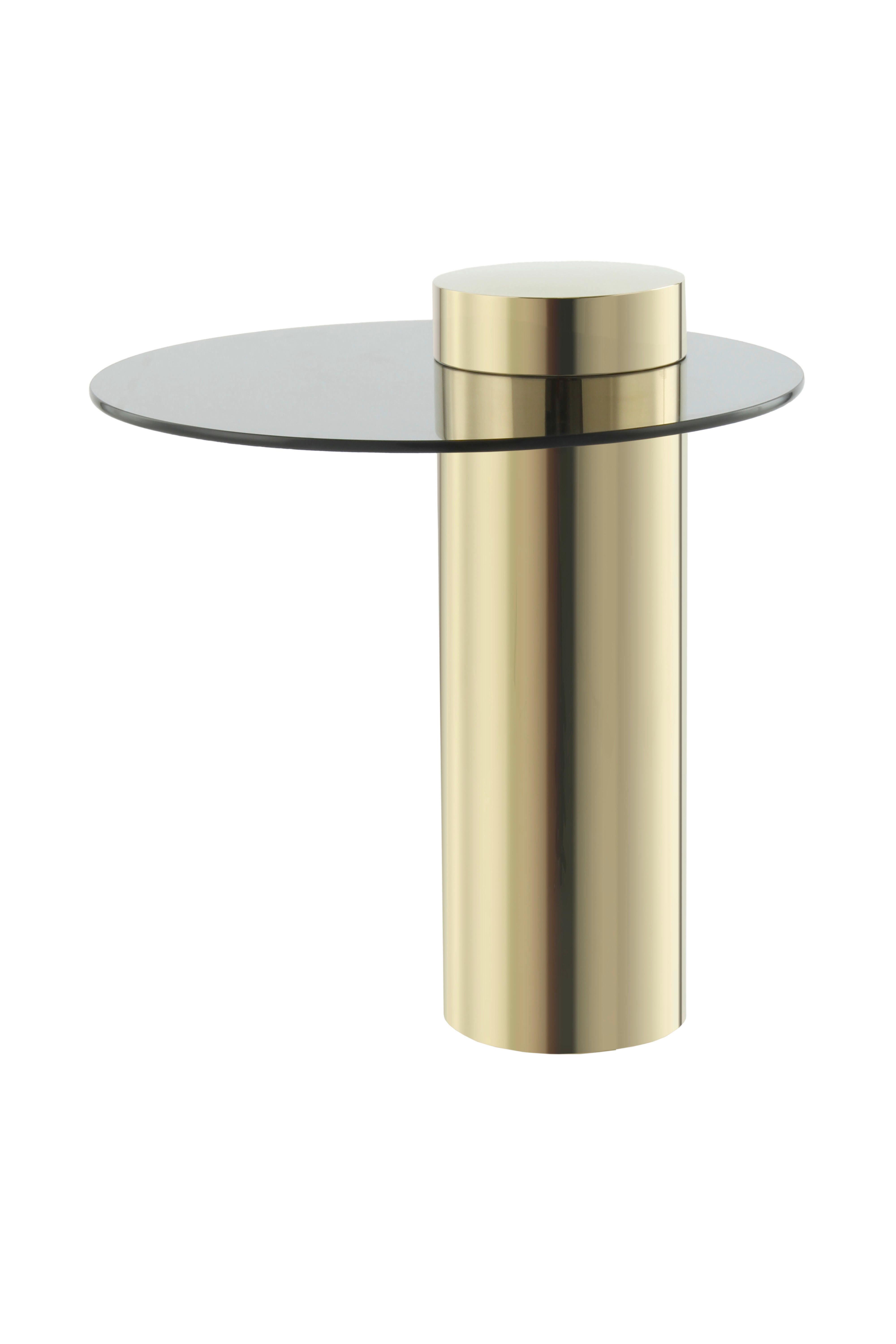 Beistelltisch Mit Glasplatte Rund Ontario, Grau/gold - Goldfarben/Grau, MODERN, Glas/Metall (46/46/52cm) - Kayoom