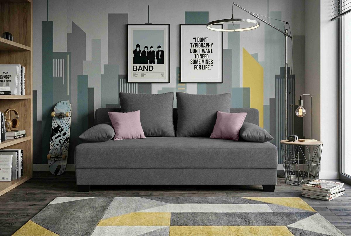 Sofa Mia mit Schlaffunktion Grau 200 cm - Schwarz/Rosa, Design, Holzwerkstoff/Textil (200/90/110cm) - P & B