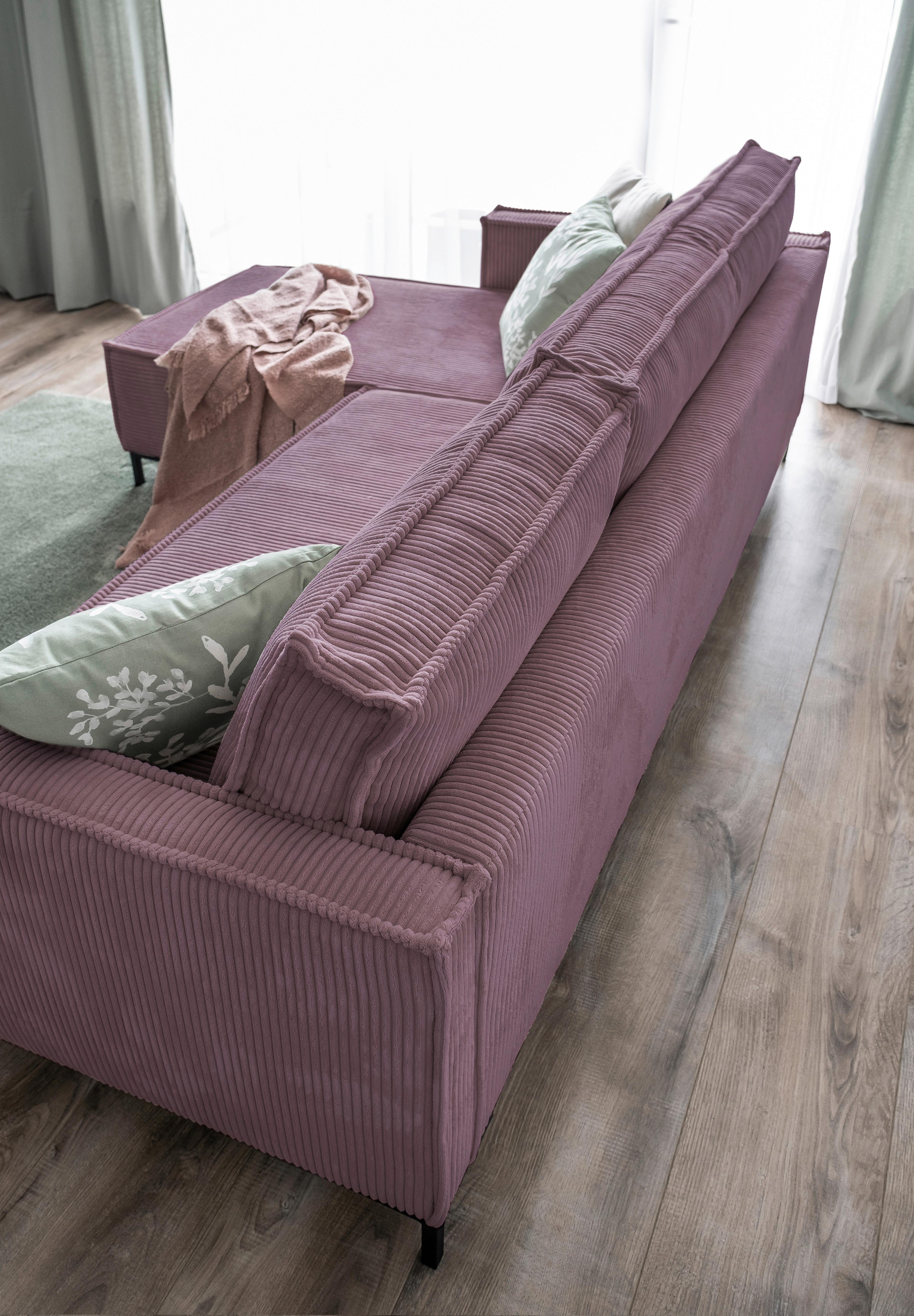 Rohová sedačka, starorůžová - starorůžová/černá, Design, kov/textil (232/90/154cm) - MID.YOU