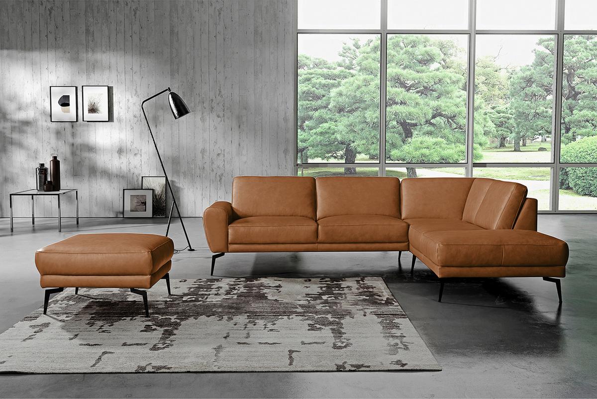 Ecksofa Spring, Cognac S: 273x250 cm - Cognac/Schwarz, Design, Leder (273/250cm) - Livetastic
