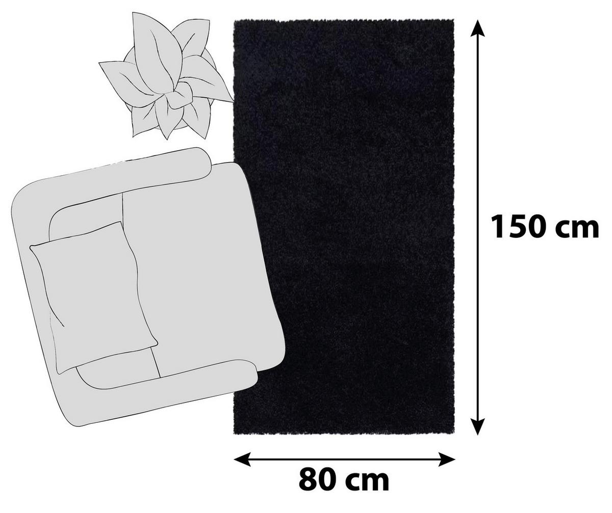 Hochflor Teppich Schwarz Naturfaser Sydney 80x150 cm - Schwarz, Basics, Textil (80/150cm)