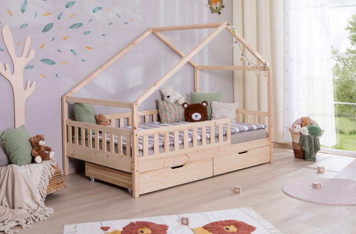 Hausbett Lou Bettschublade Naturfarben B: 120 cm - Naturfarben, MODERN, Holz (120/200cm) - MID.YOU