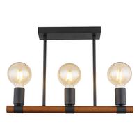Deckenleuchte L: 49 cm 3-Flammig Länglich - Schwarz/Braun, Basics, Holz/Metall (49/6/35cm) - Globo