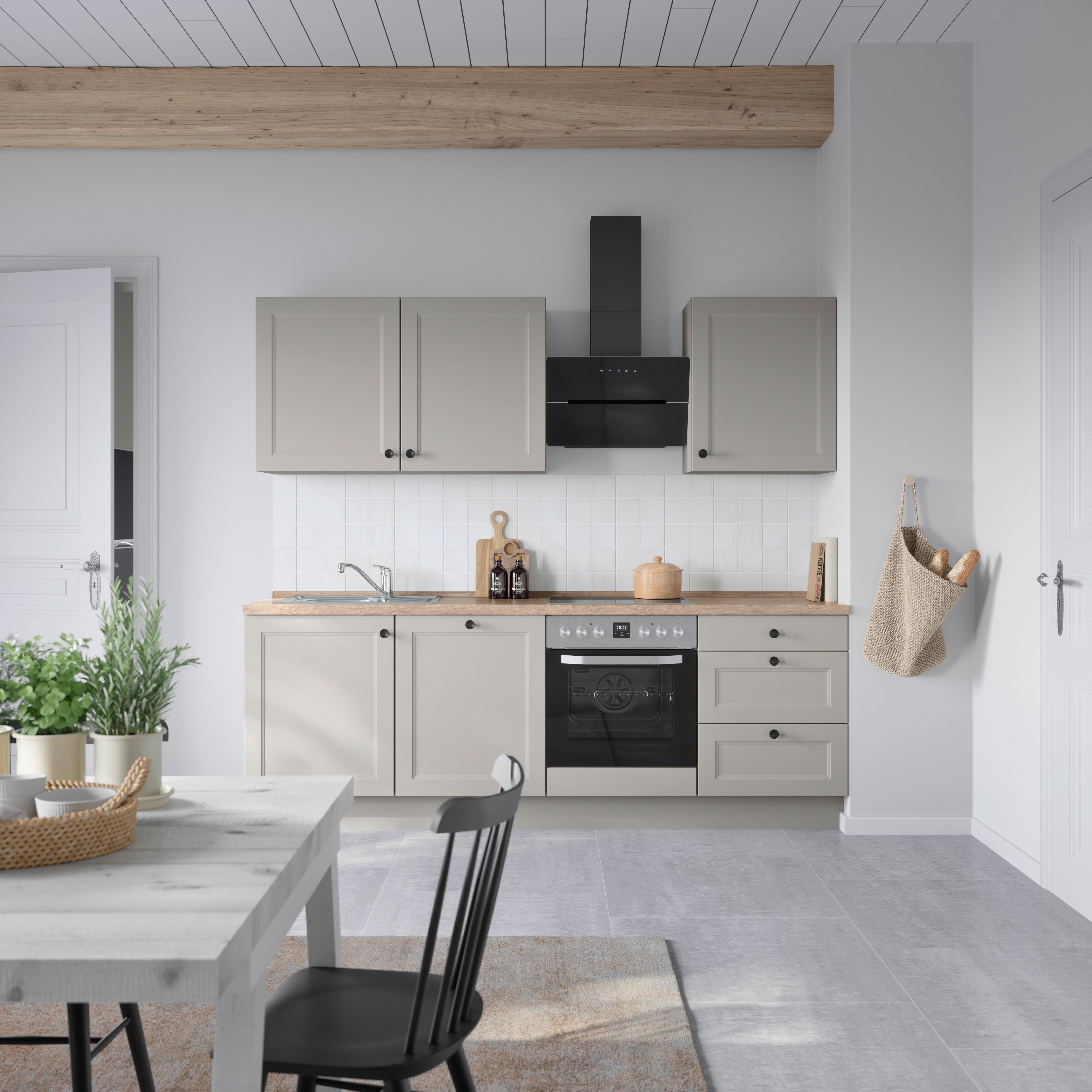 Kuchynská linka 240 cm, kamenná sivá supermatná - čierna/sivá, Modern, kov/kompozitné drevo (240cm) - Nobilia