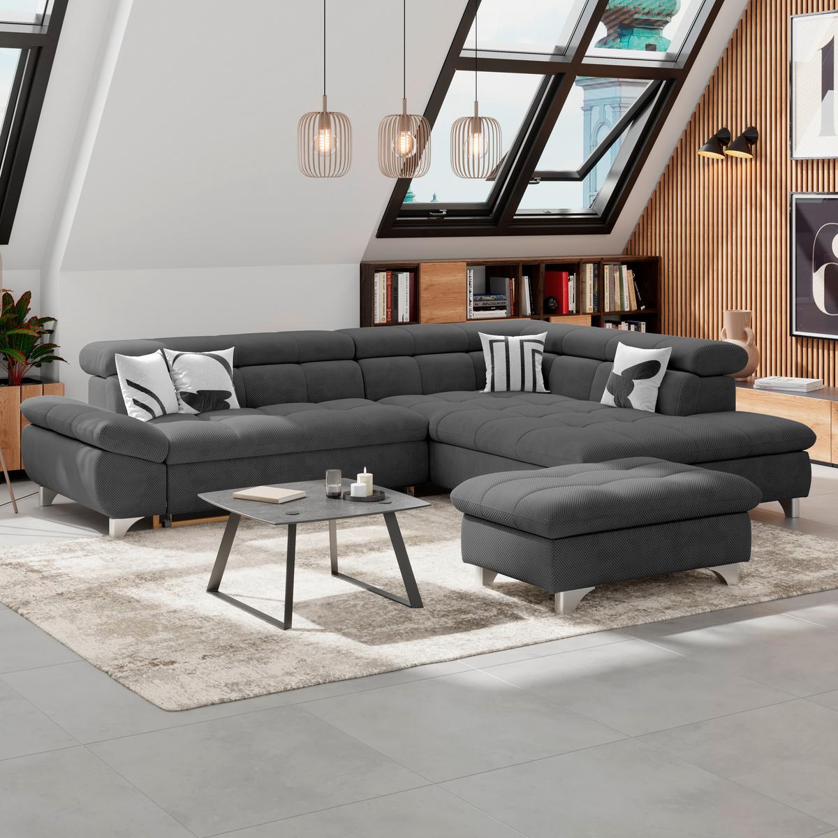 Hocker Gemini Schwarz, B: 108cm - Chromfarben/Anthrazit, KONVENTIONELL, Textil (108/46/108cm)