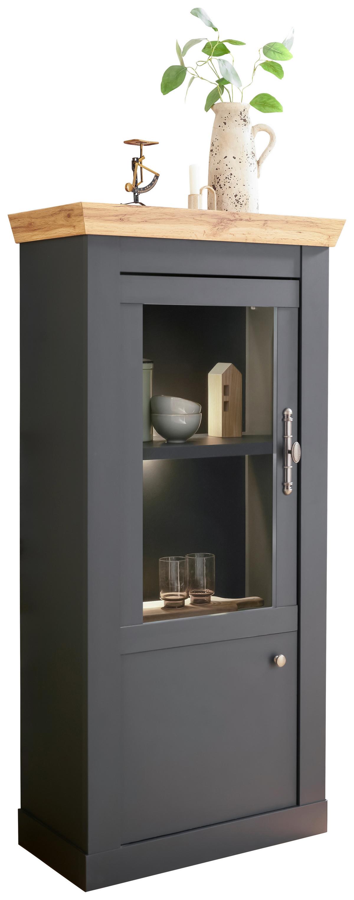 Vitrine Catania Anthrazit/Eiche Dekor B: 72cm - Anthrazit/Eiche Wotan, Design, Holzwerkstoff (72/146/38cm) - MID.YOU