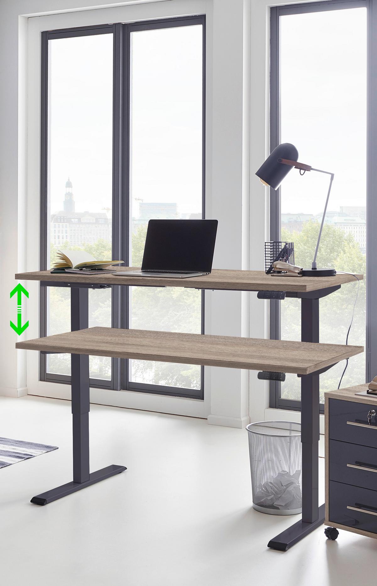 Schreibtisch Office Edition Anthrazit/Eiche Dekor L: 160cm - Anthrazit/Sonoma Eiche, MODERN, Holzwerkstoff/Metall (160/80/69-119cm) - MID.YOU