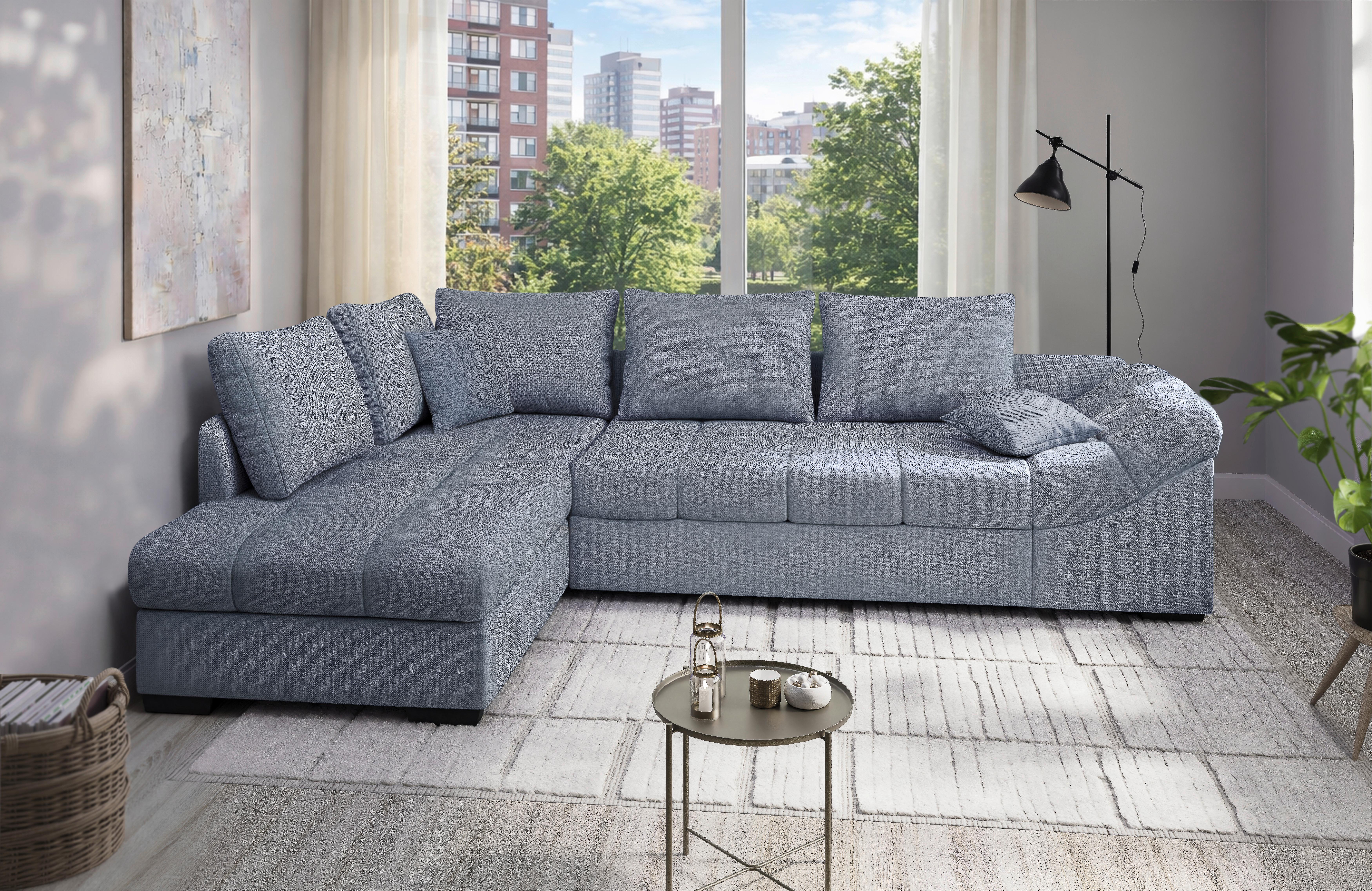 Eckschlafsofa Alvito Hellblau S: 202x298 Cm - Schwarz/Hellblau, MODERN, Textil (202/298cm) - MID.YOU