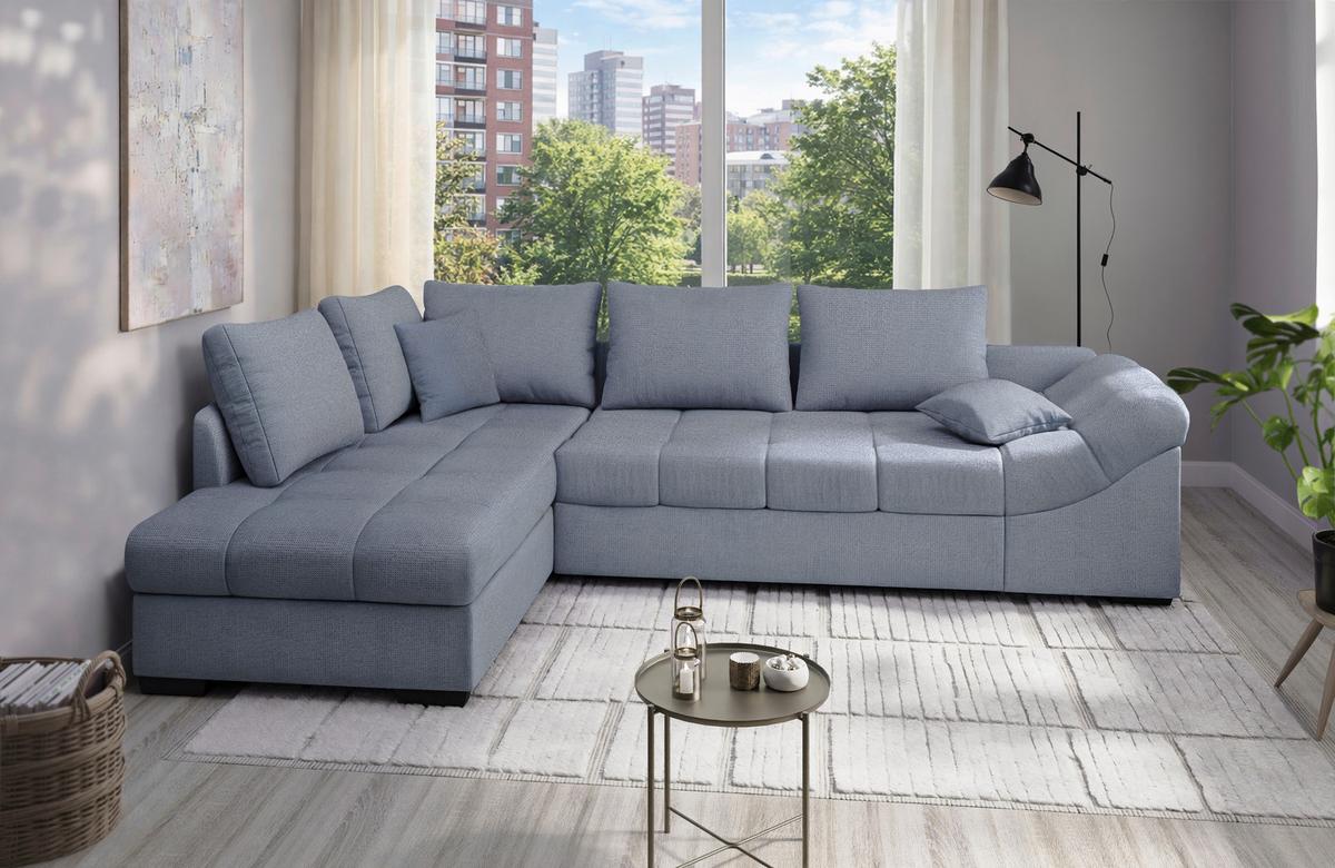 Eckschlafsofa Alvito Hellblau S: 202x298 Cm - Schwarz/Hellblau, MODERN, Textil (202/298cm) - MID.YOU