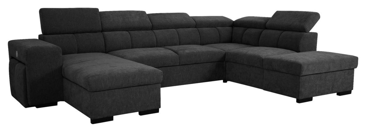 Wohnlandschaft Sirus XL schwarz, 219x334cm - Eichefarben/Schwarz, KONVENTIONELL, Holz/Holzwerkstoff (219/334cm)