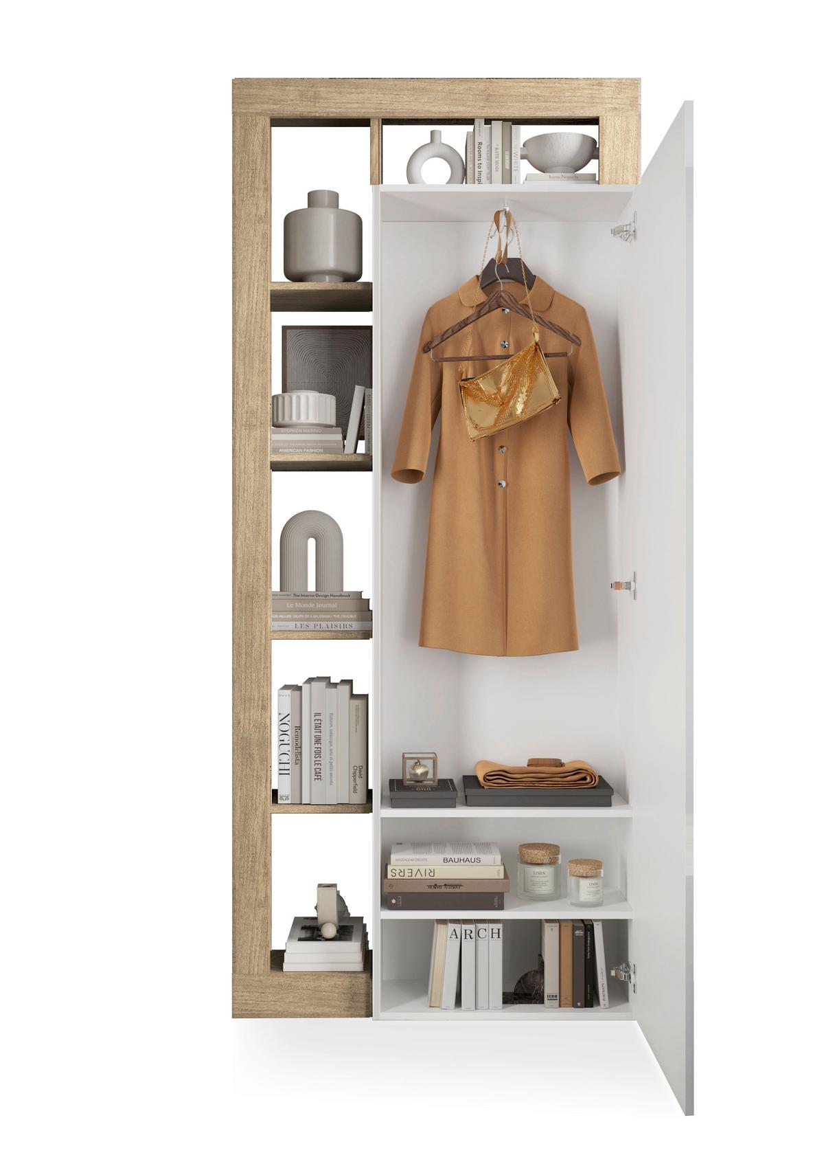 Garderobe Hamburg Eichefarben/Weiß B: 91 cm - Eichefarben/Weiß Hochglanz, Basics, Holzwerkstoff (91/209/30cm)