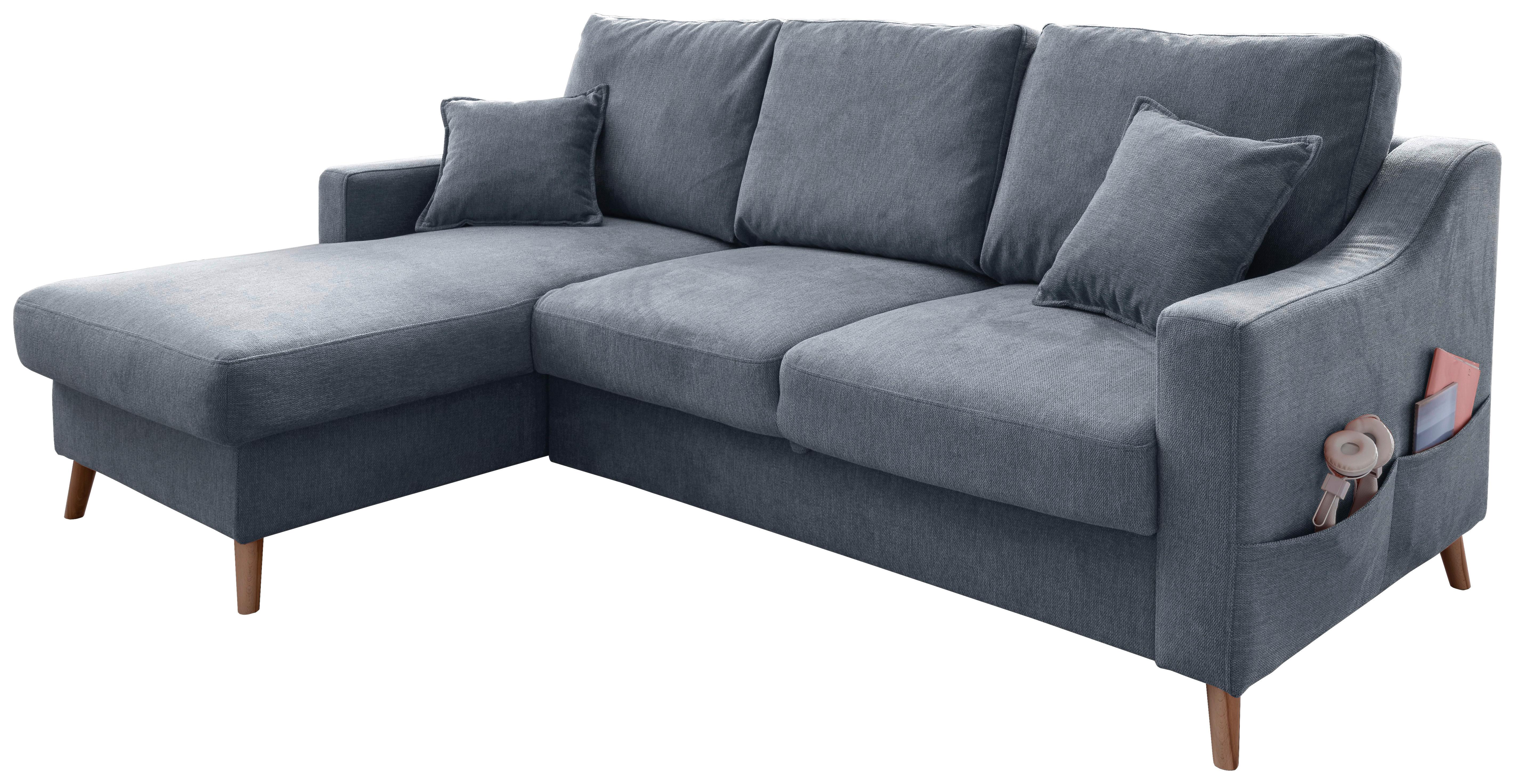 Ecksofa mit Schlaffunktion Valentina mit Kissen Blau - Blau/Naturfarben, KONVENTIONELL, Textil (150/228cm) - P & B