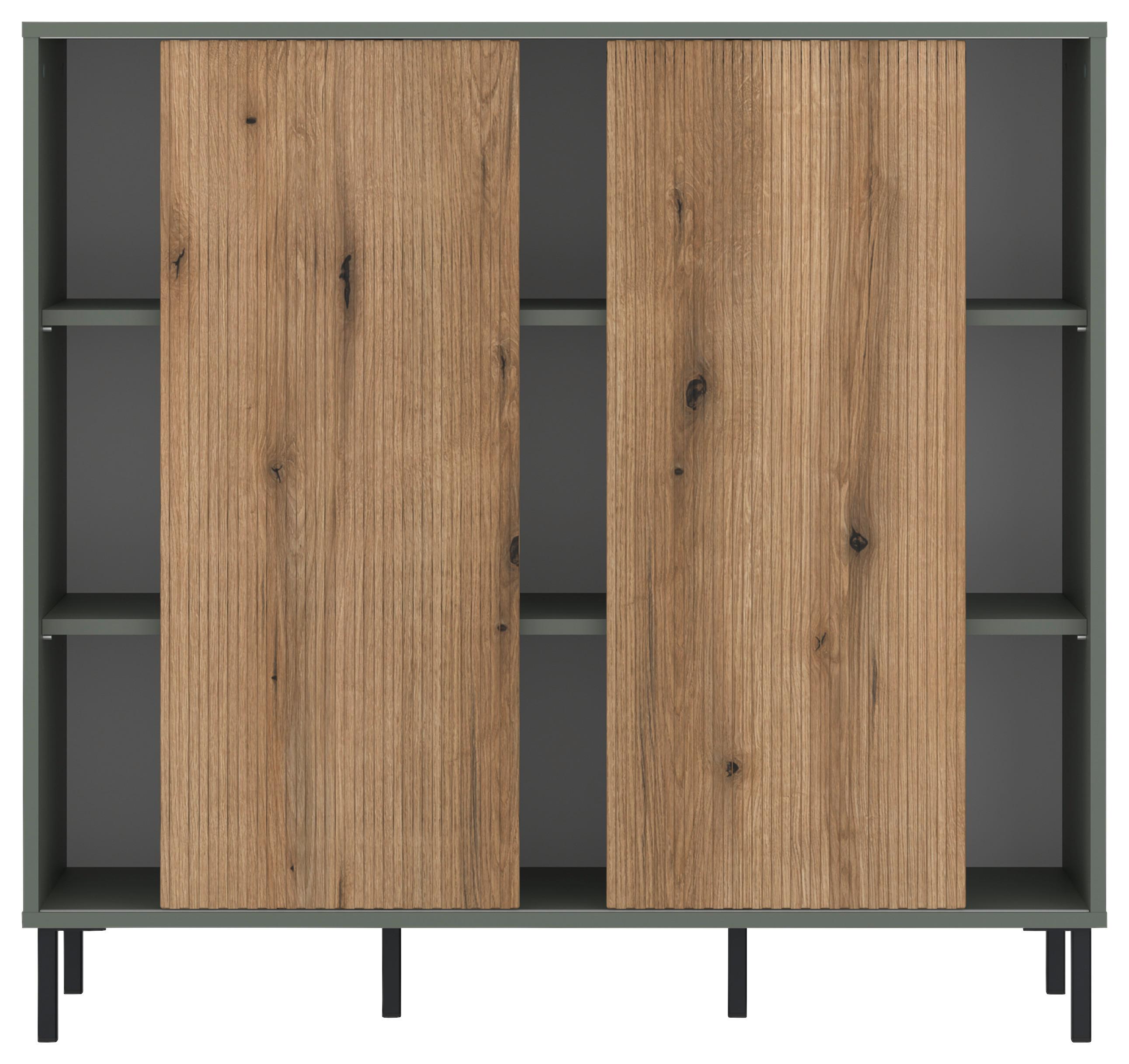 Kommode Pozzi Graugrün/Eichefarben B: 112 cm - Eichefarben/Schwarz, Trend, Holzwerkstoff (111,6/105,2/40cm)