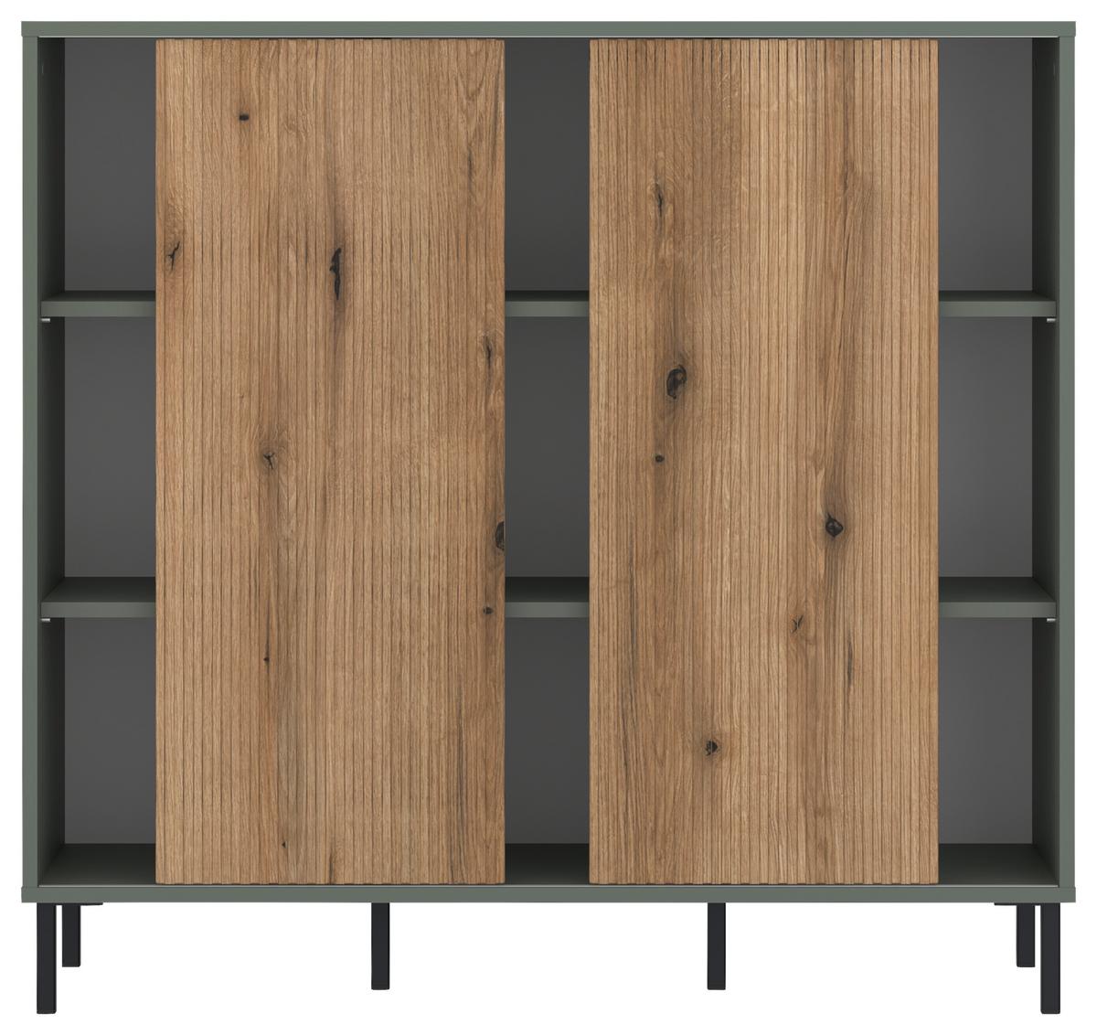 Kommode Pozzi Graugrün/Eichefarben B: 112 cm - Eichefarben/Schwarz, Trend, Holzwerkstoff (111,6/105,2/40cm)