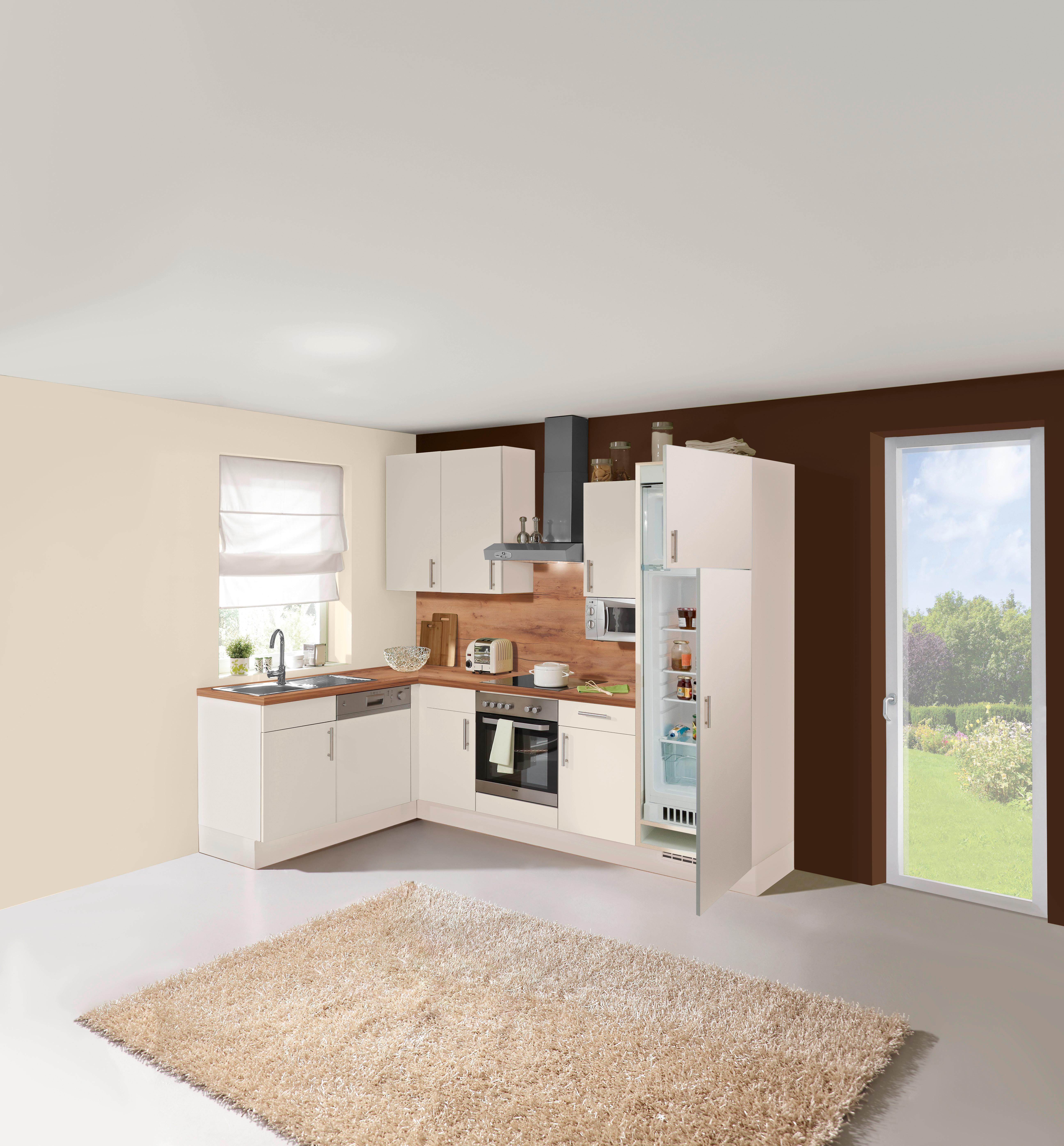 Eckküche Santiago mit Geräten 175x275 cm Weiß/Akazie Dekor