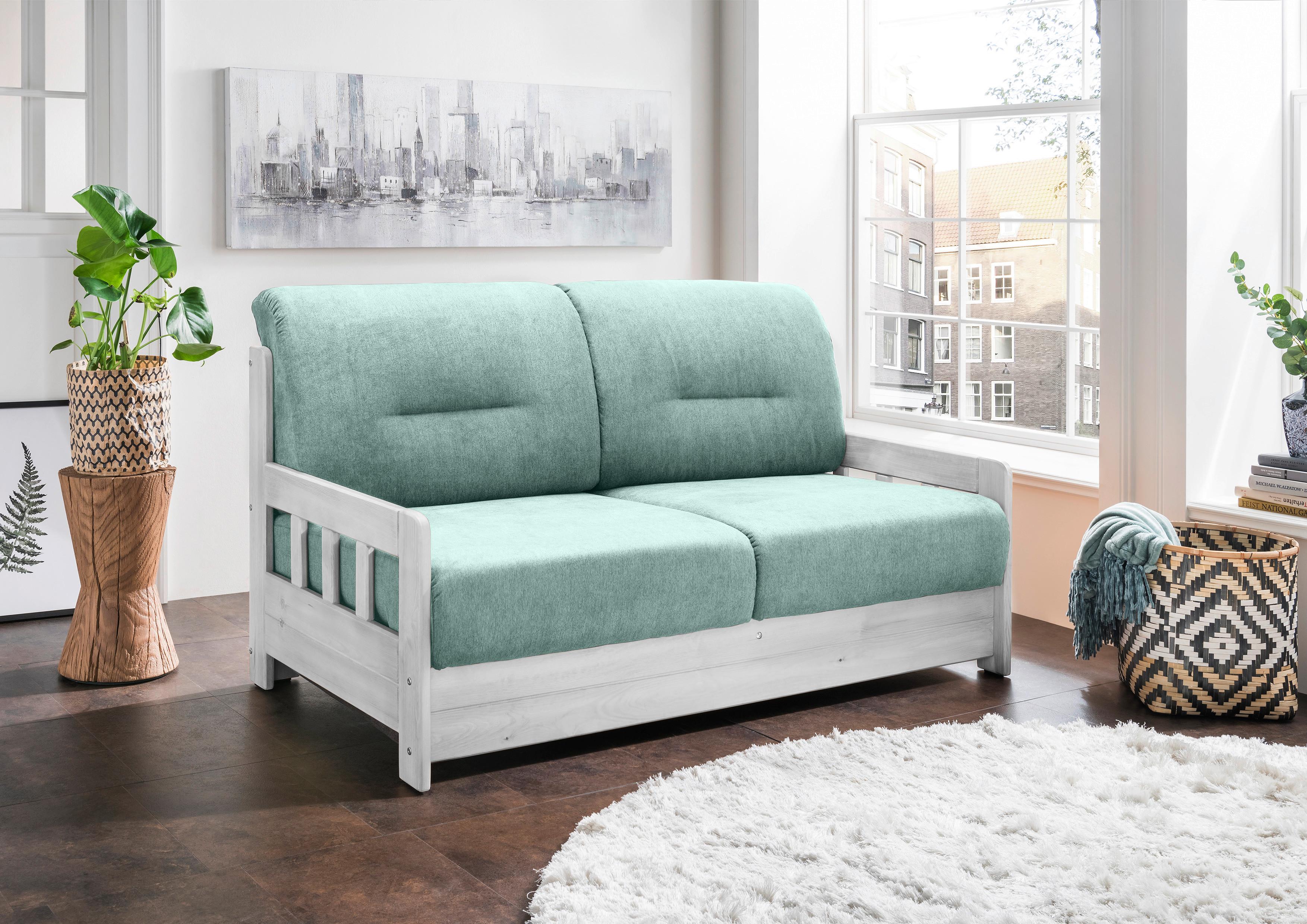 2-Sitzer Sofa mit Schlaffunkt. Camino Mintgrün/Weiß - Weiß/Mintgrün, KONVENTIONELL, Holz/Textil (154/88/90cm) - Livetastic