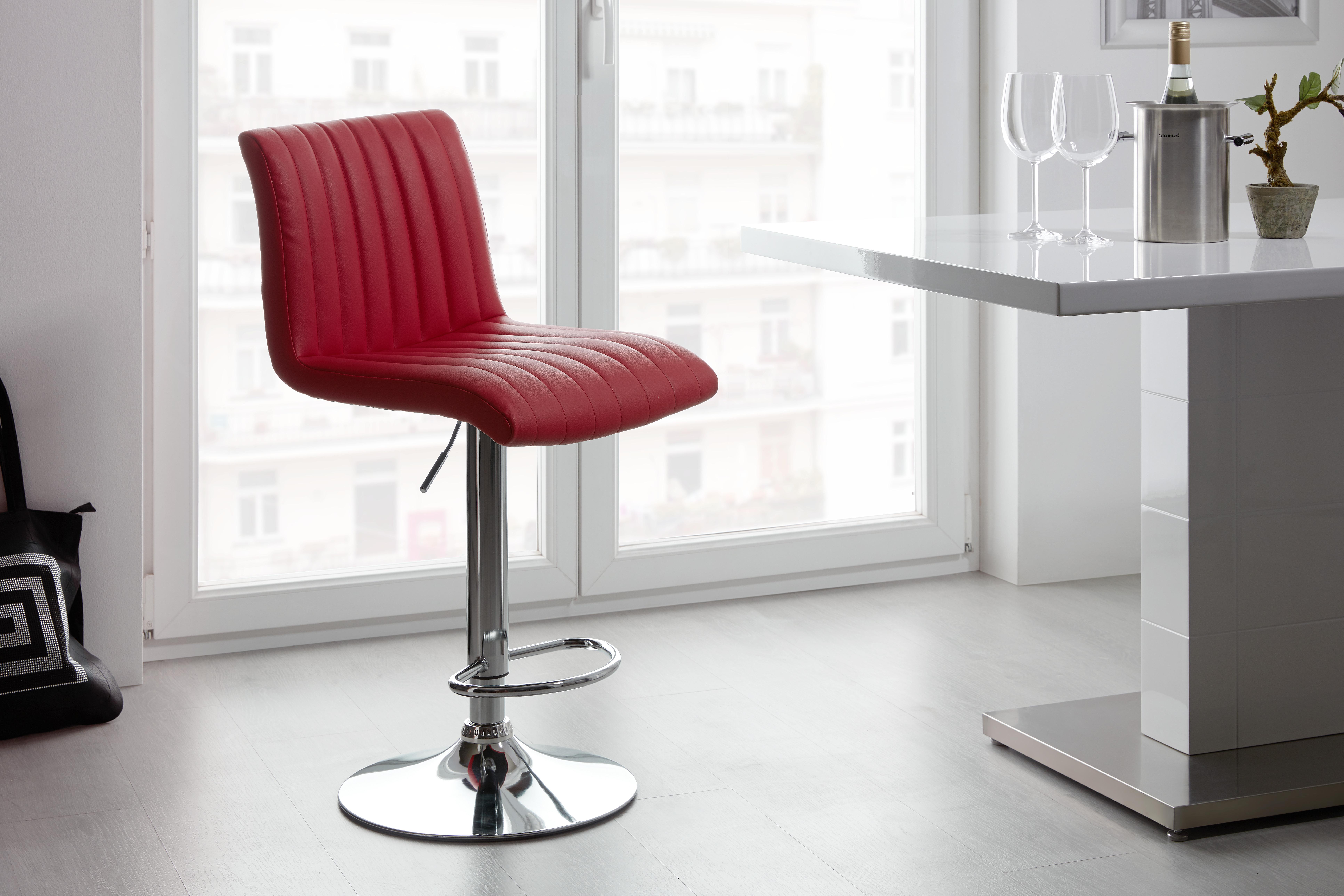 Barhocker Höhenverstellbar mit Lehne Party Rot/Chrom - Chromfarben/Rot, MODERN, Textil/Metall (43/91-112/54cm) - MID.YOU