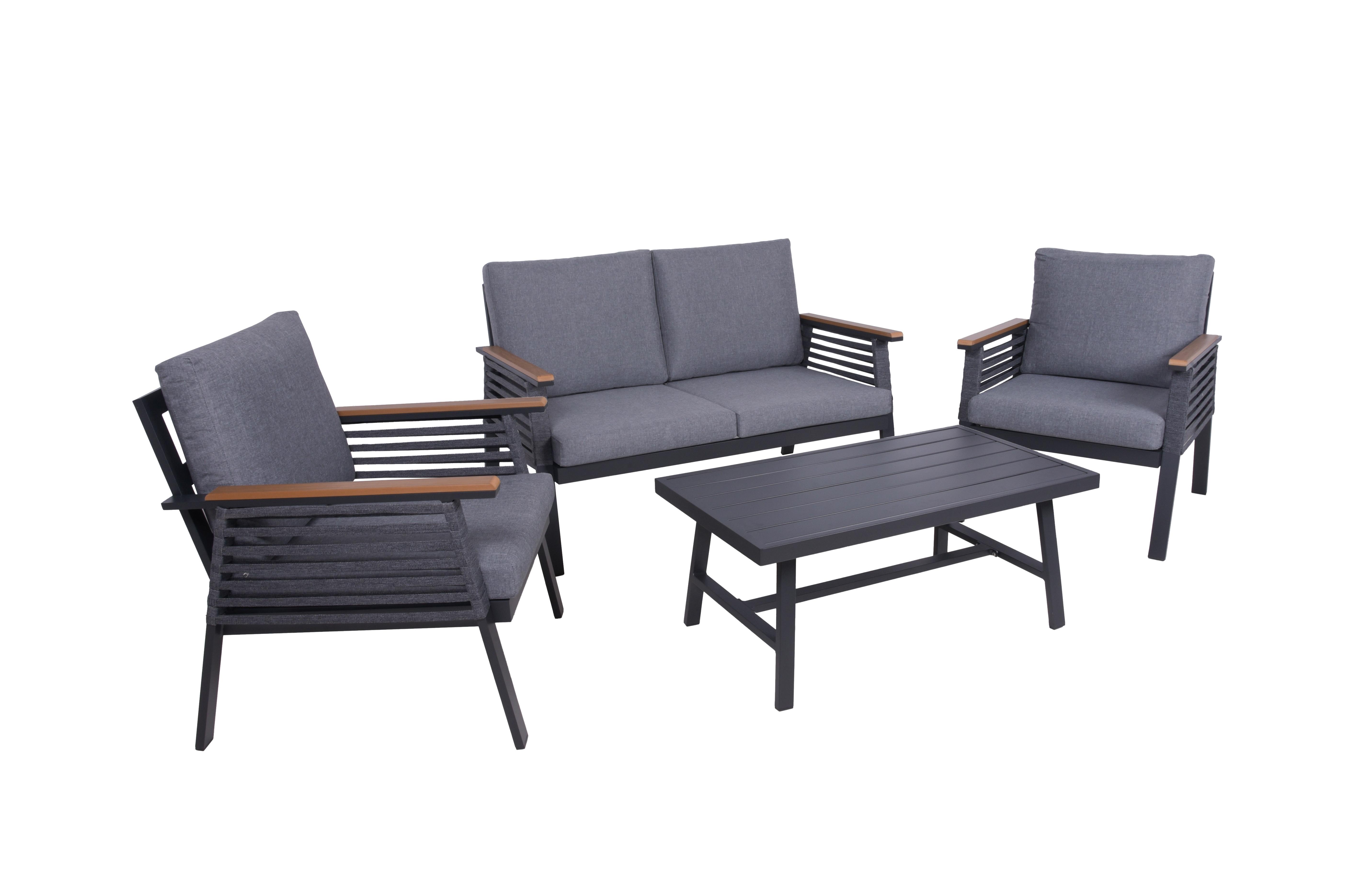 Gartenset Denia - Anthrazit/Braun, Basics, Kunststoff/Textil - Gardenson