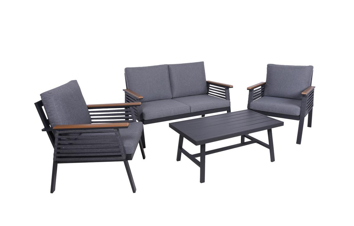 Gartenset Denia - Anthrazit/Braun, Basics, Kunststoff/Textil - Gardenson