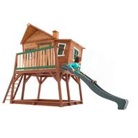 Spielhaus Holz Mit Rutsche Und Kletterwand Braun Grün Max - Braun/Naturfarben, KONVENTIONELL, Holz (435/291/180cm) - Ambia Garden