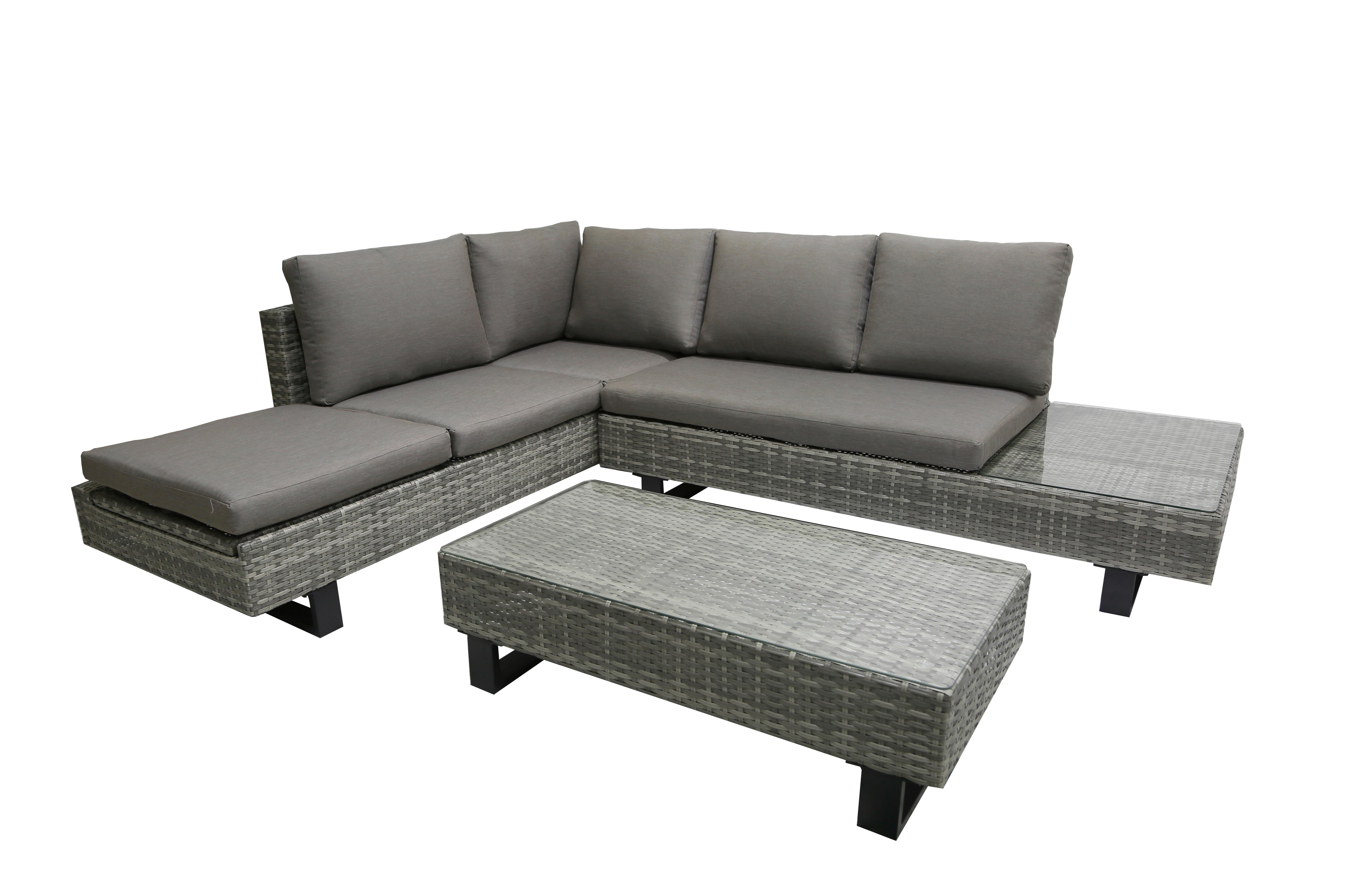 LOUNGEGARNITUR CADIZ - Klar/Schwarz, Basics, Glas/Kunststoff - Gardenson