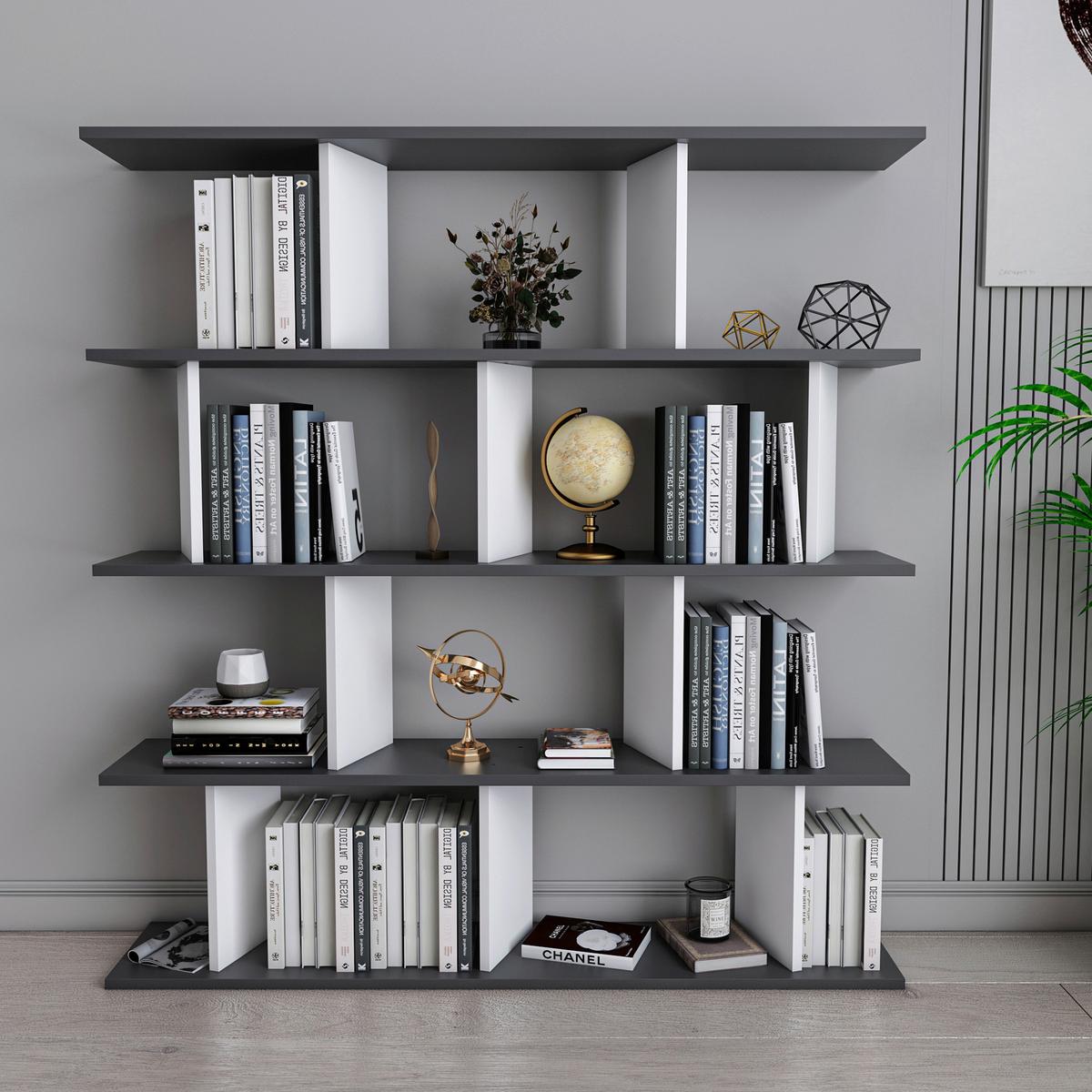 REGÁL JORIN - biela/antracitová, Design, kompozitné drevo (130/137/25cm) - Livetastic