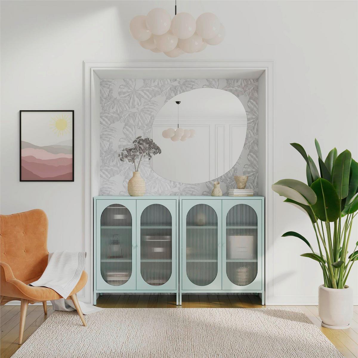 Highboard Luna Blau B: 80cm - Blau/Transparent, Design, Glas/Metall (80/102/40cm) - MID.YOU