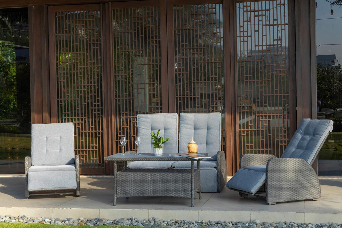 Loungegarnitur 4-Tlg Santander Metall/Polly-Rattan mit Kissen - Grau, MODERN, Kunststoff/Textil - Beldano