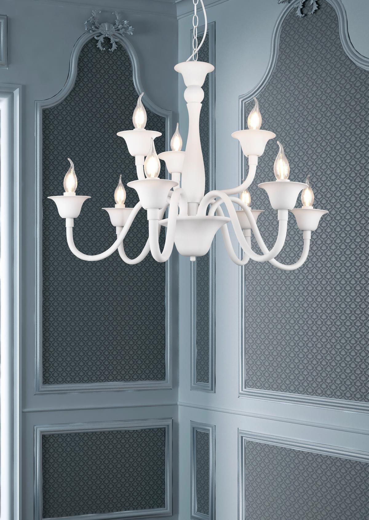 Kronleuchter Elsa 9xe14 Weiß Kunststoff - Weiß, ROMANTIK / LANDHAUS, Kunststoff/Metall (72/150cm) - Trio Leuchten