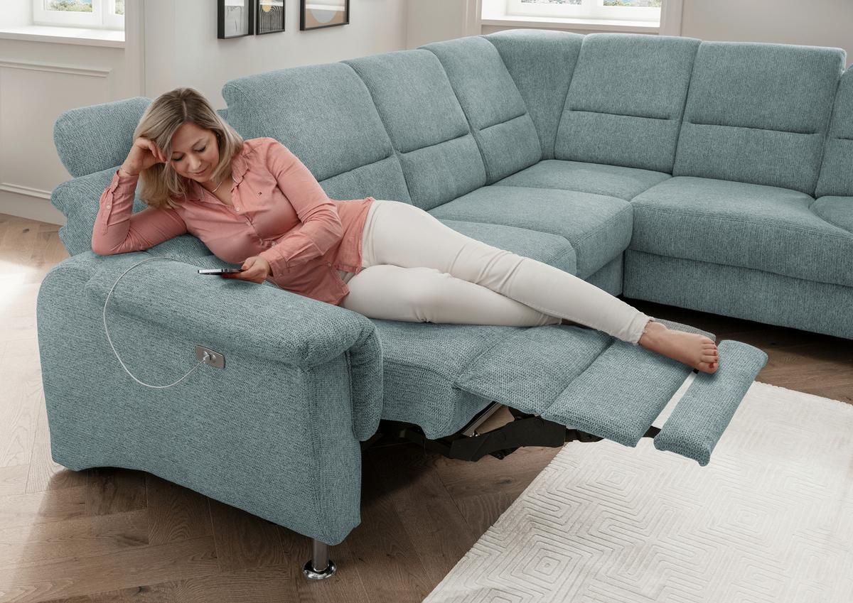 Ecksofa mit Relaxfunktion Parole Blau Chenille - Chromfarben/Blau, MODERN, Textil (275/236cm) - Livetastic