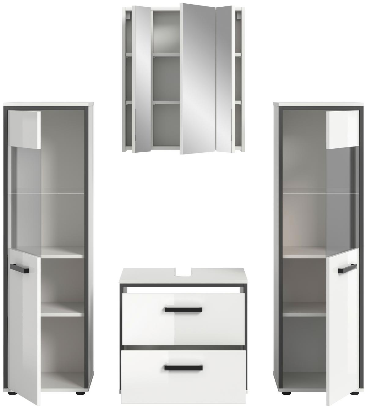 Badezimmer Kojak Weiß/schwarz K: 140 Cm - Weiß Hochglanz/Schwarz, MODERN, Holzwerkstoff (140cm) - MID.YOU