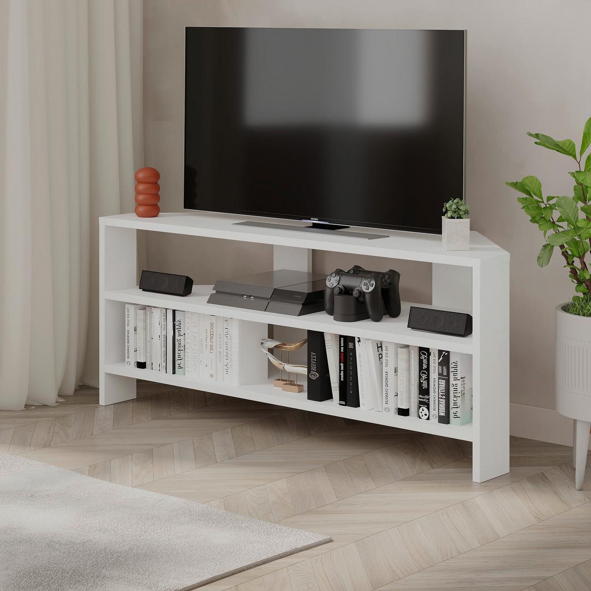Lowboard Thales Eckfernsehtisch - Weiß, Design, Holzwerkstoff (114/45/36cm) - Livetastic