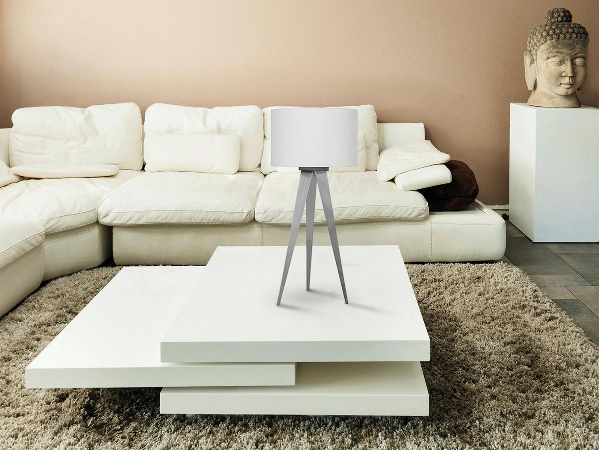 Tischlampe Tripod Nickelfarben mit Kippschalter - Nickelfarben, Design, Textil/Metall (28/61,5cm) - Näve