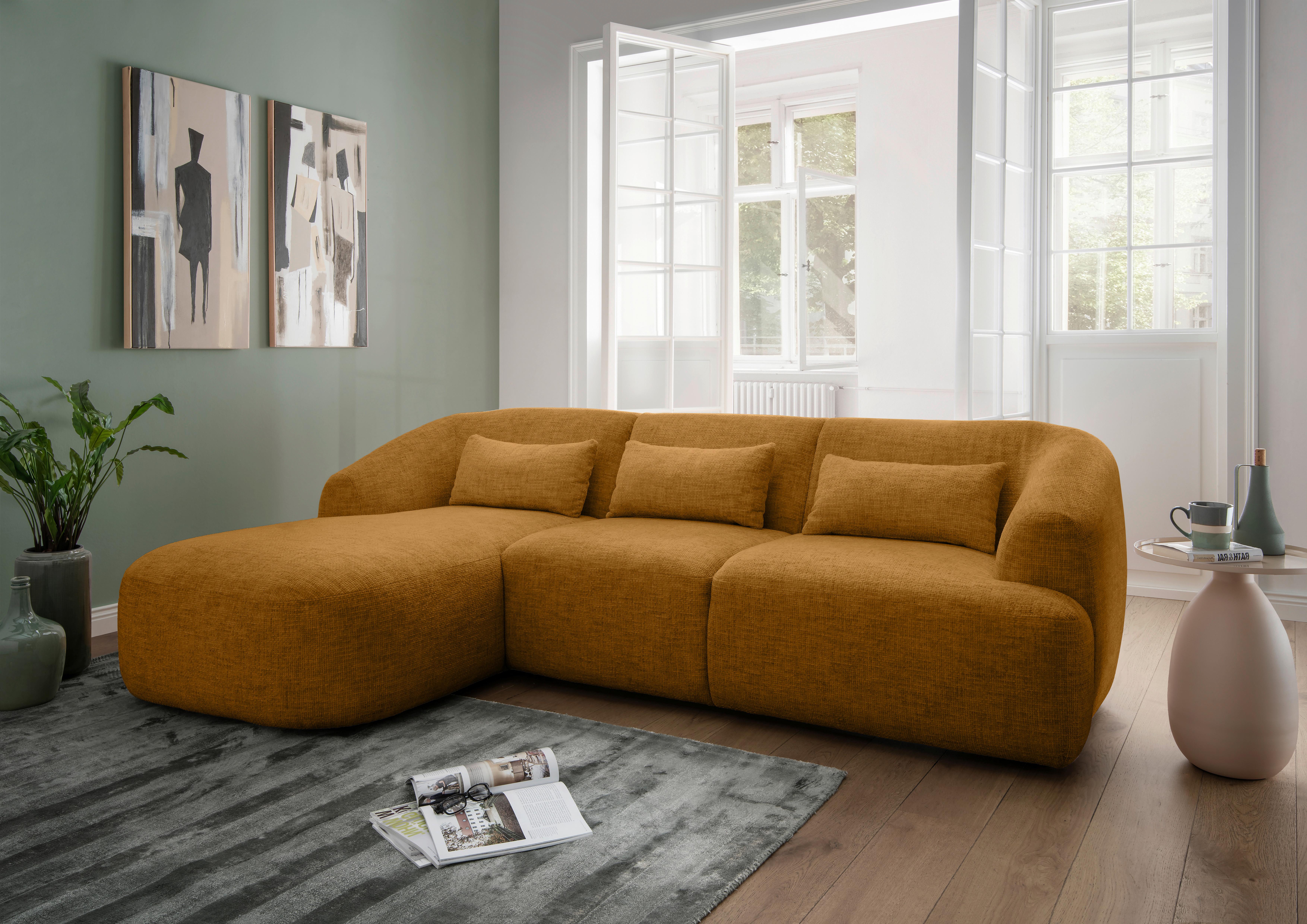 Ecksofa Caponi Goldfarben S: 160x256 Cm - Goldfarben/Schwarz, MODERN, Textil (160/256cm) - Livetastic