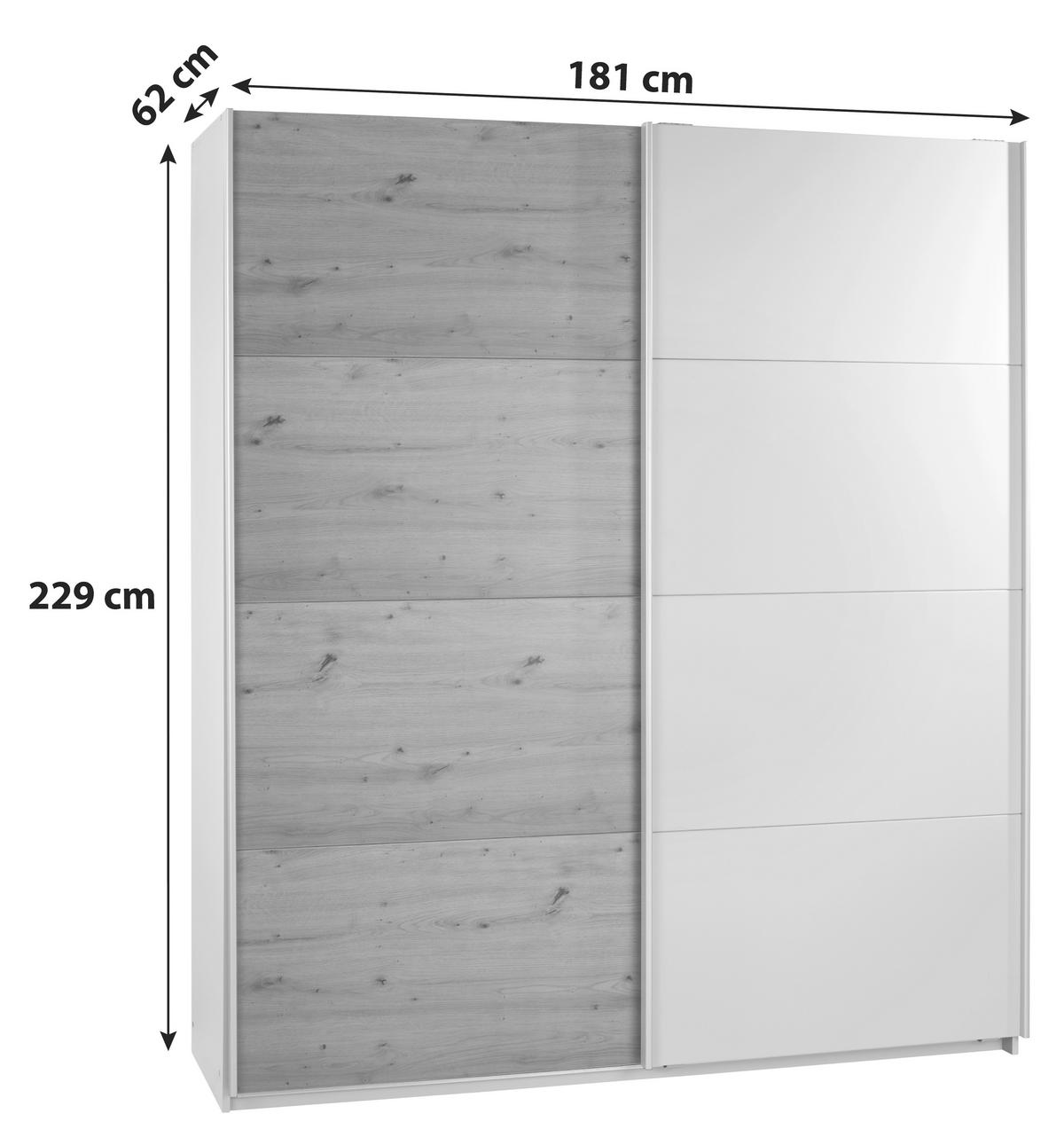 Skříň s posuvnými dveřmi Feldkirch 8, 181/229 cm - šedá/barvy dubu, Moderní, kov/kompozitní dřevo (181/229/62cm)