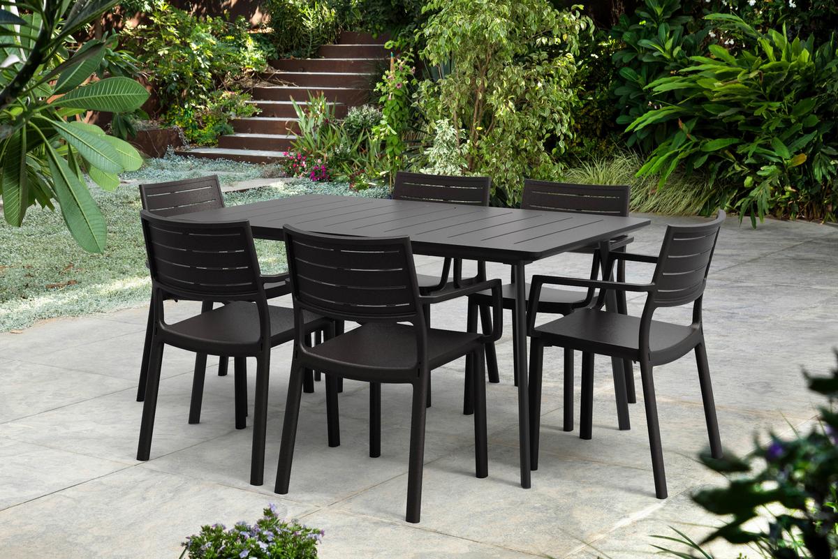 Gartentisch Metalea Table Metall L: 146 cm - Schwarz, Basics, Kunststoff/Metall (146/75/87cm) - Keter
