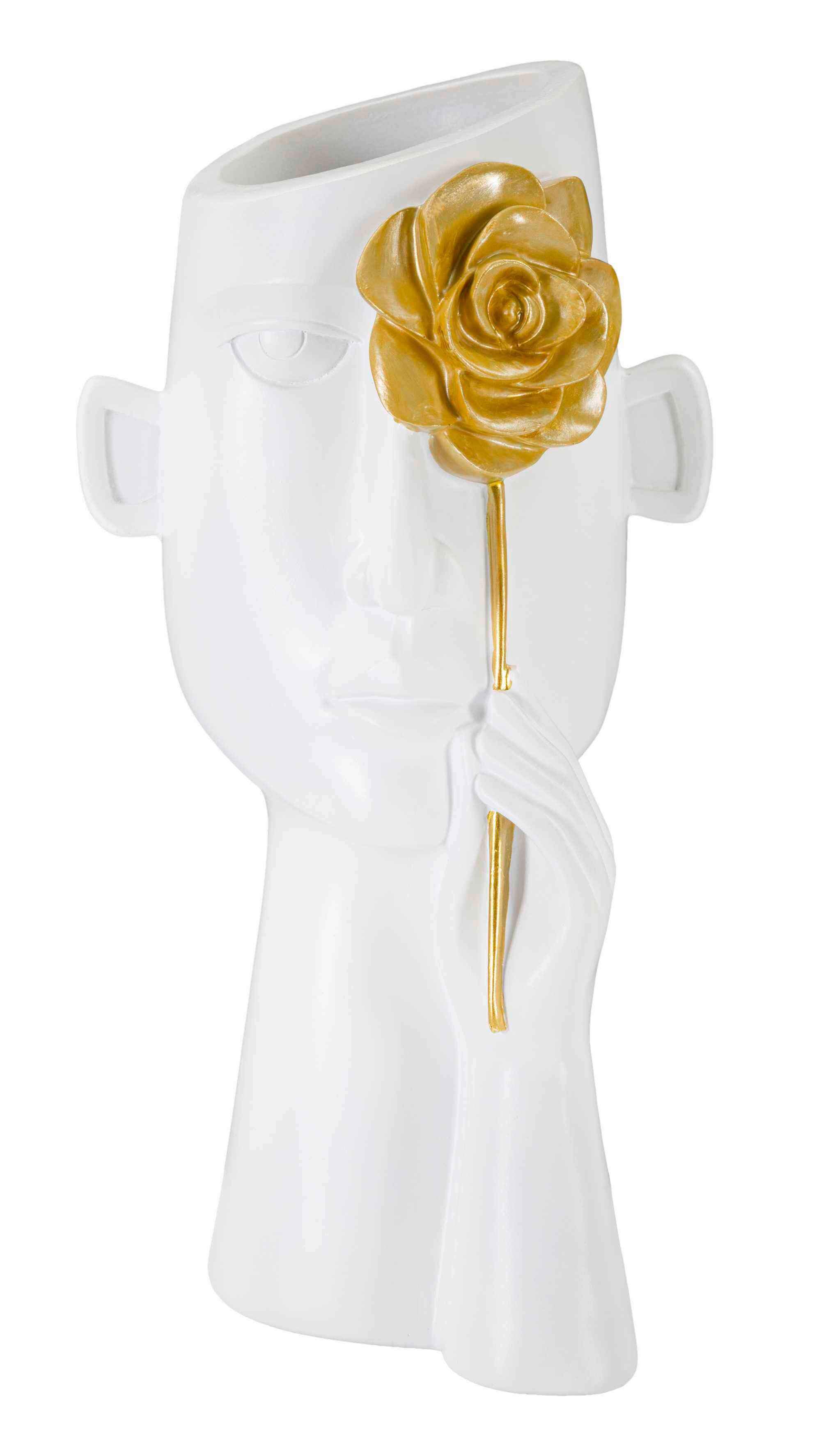 Vase Face C/Fiore Weiß, Goldfarben B: 14 cm - Goldfarben/Weiß, Basics, Kunststoff (14/27  /13cm)