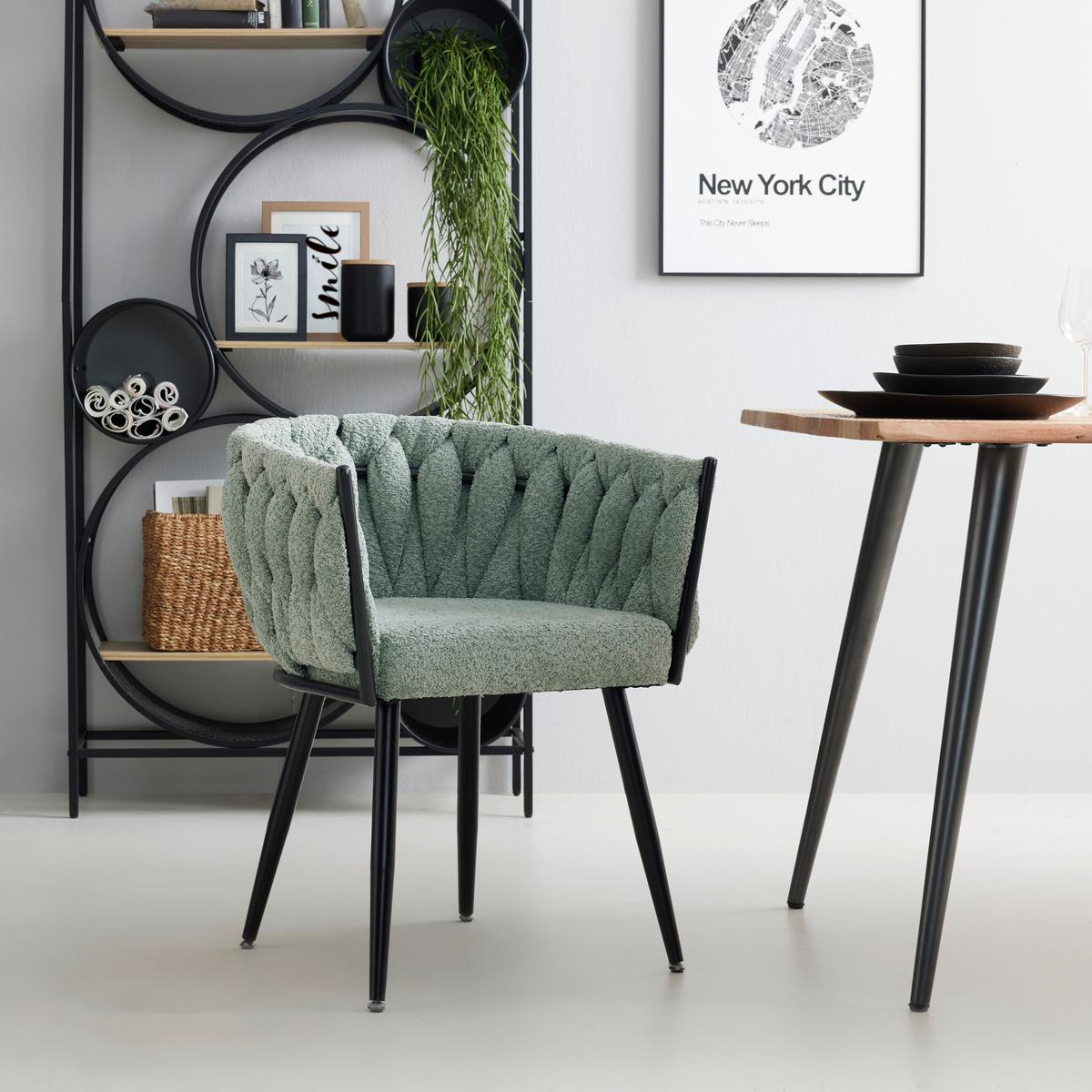 Židle s područkami zelená ženilka - černá/světle zelená, Moderní, kov/dřevo (64/78/55cm) - Premium Living