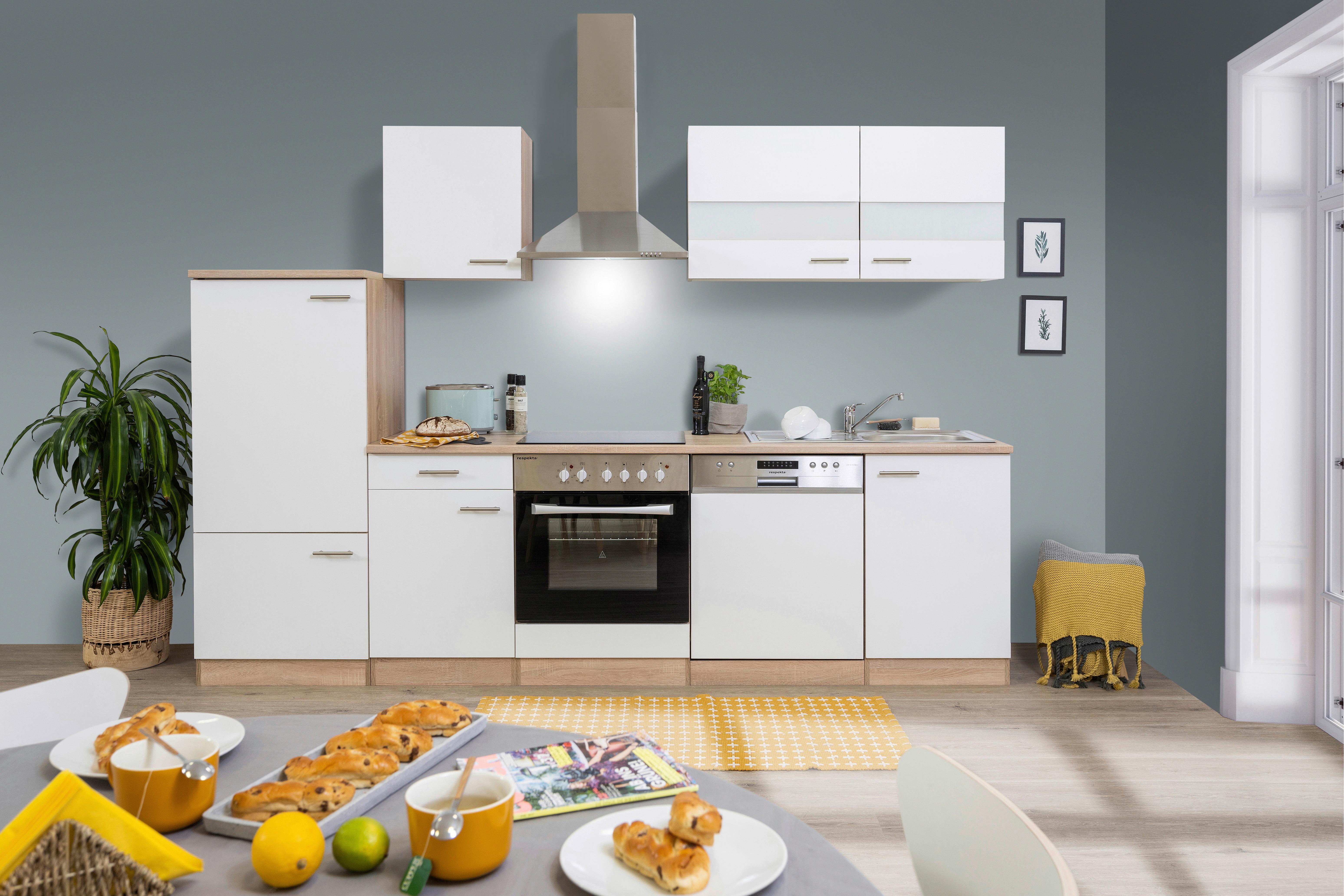 Küchenzeile Ohne Geräte B: 280 Cm Weiß/eiche Dekor, Modern - Eichefarben/Weiß, Basics, Holzwerkstoff (280/200/60cm) - Respekta