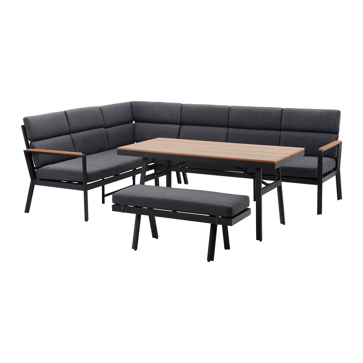 Zahradní sedací souprava ELEONORA - tmavě šedá/přírodní barvy, Moderní, kov/textil (263/84/77cm) - Bessagi Garden