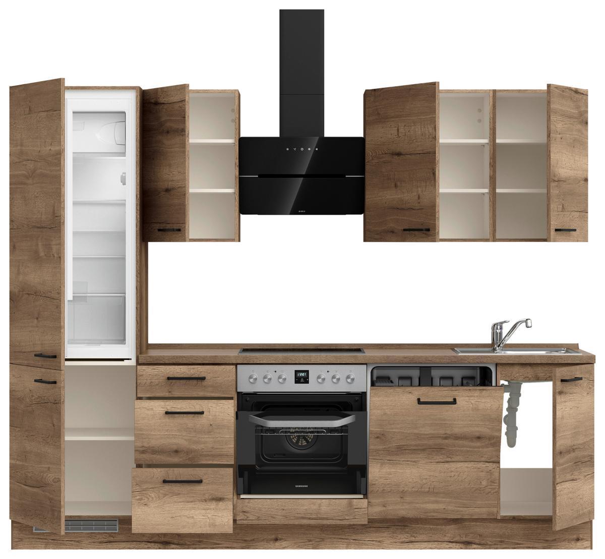 Kuchynská linka 270 cm, dekor dub Havanna - černá/tmavý dub, Moderní, kov/kompozitní dřevo (270cm) - Nobilia