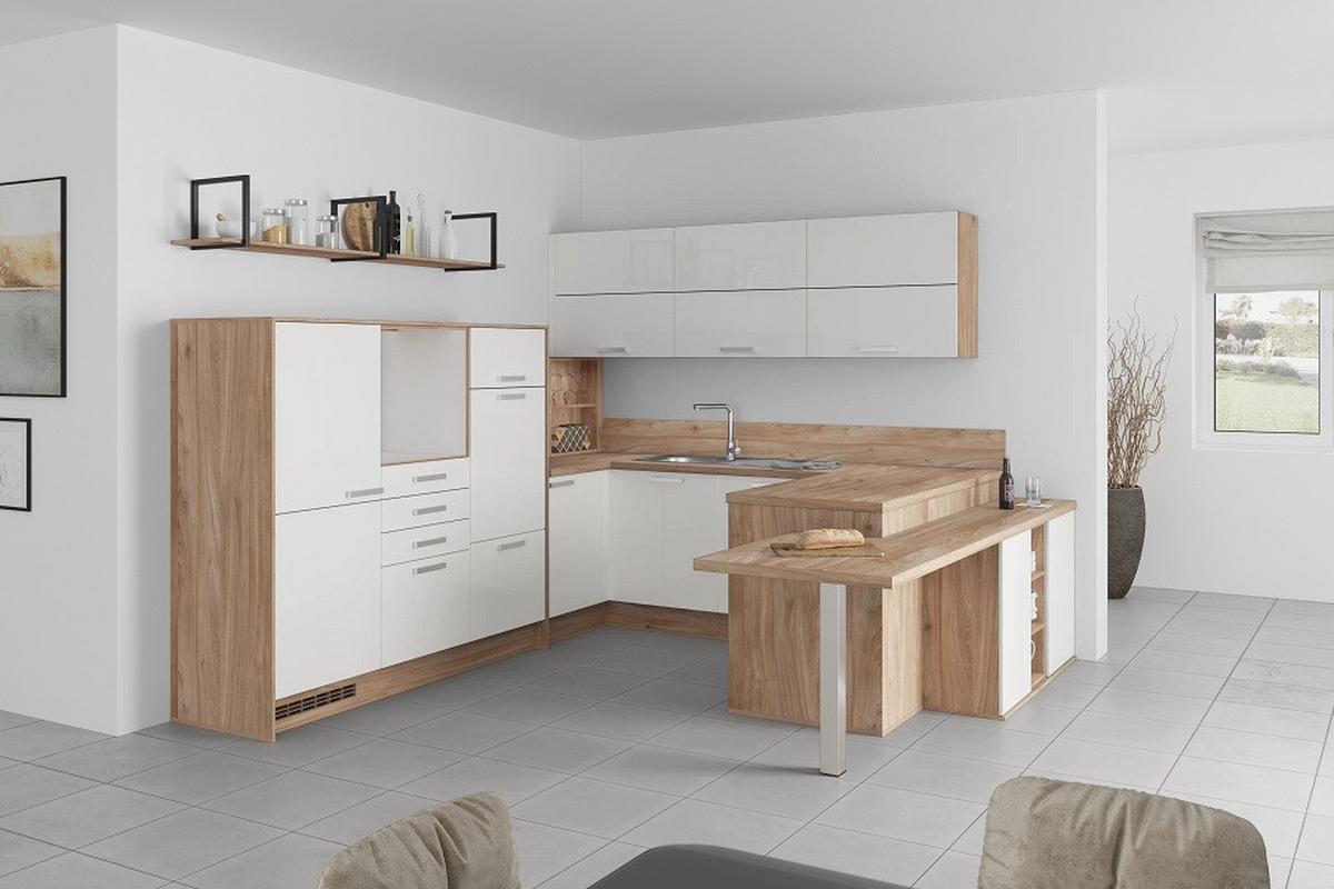 U-küche Lp4050 Weiß/ Eiche 298x294x255 Cm Mit Griffen - MODERN, Holzwerkstoff (298/294/255cm) - Impuls