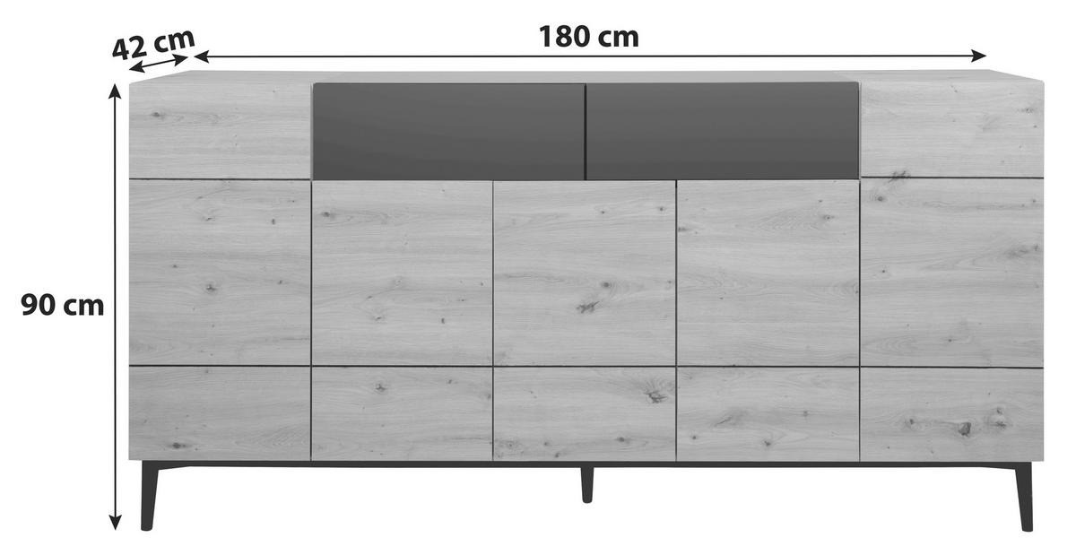 Sideboard Dekor Mit 2 Laden 180 cm Nola 003054 Schwarz - Eichefarben/Schwarz, KONVENTIONELL, Holzwerkstoff (180/90/42cm) - MID.YOU