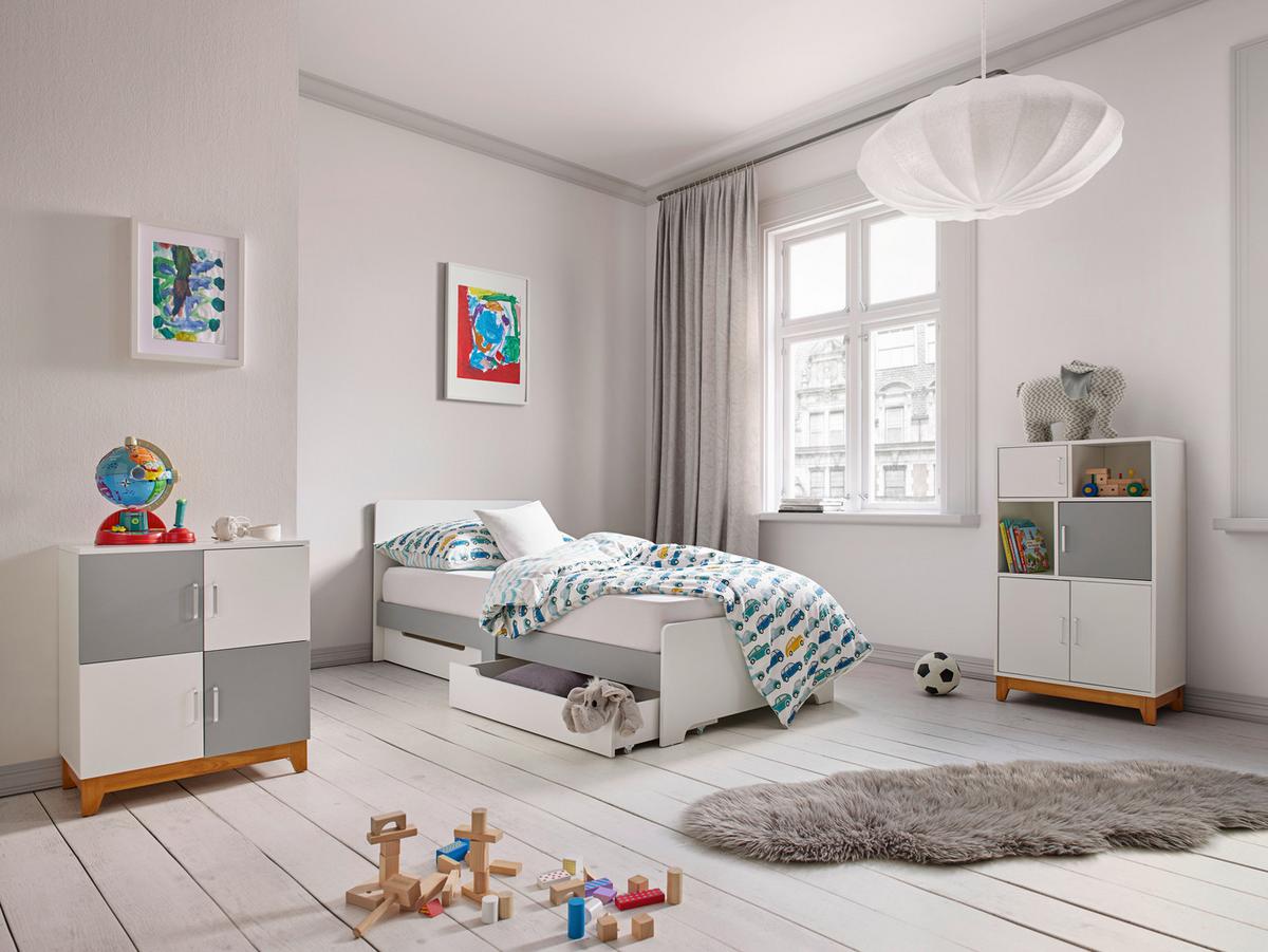 Regál do dětského pokoje DANNY bílo-šedý - šedá/bílá, Moderní, kov/dřevo (60/103/34cm) - Bessagi Kids