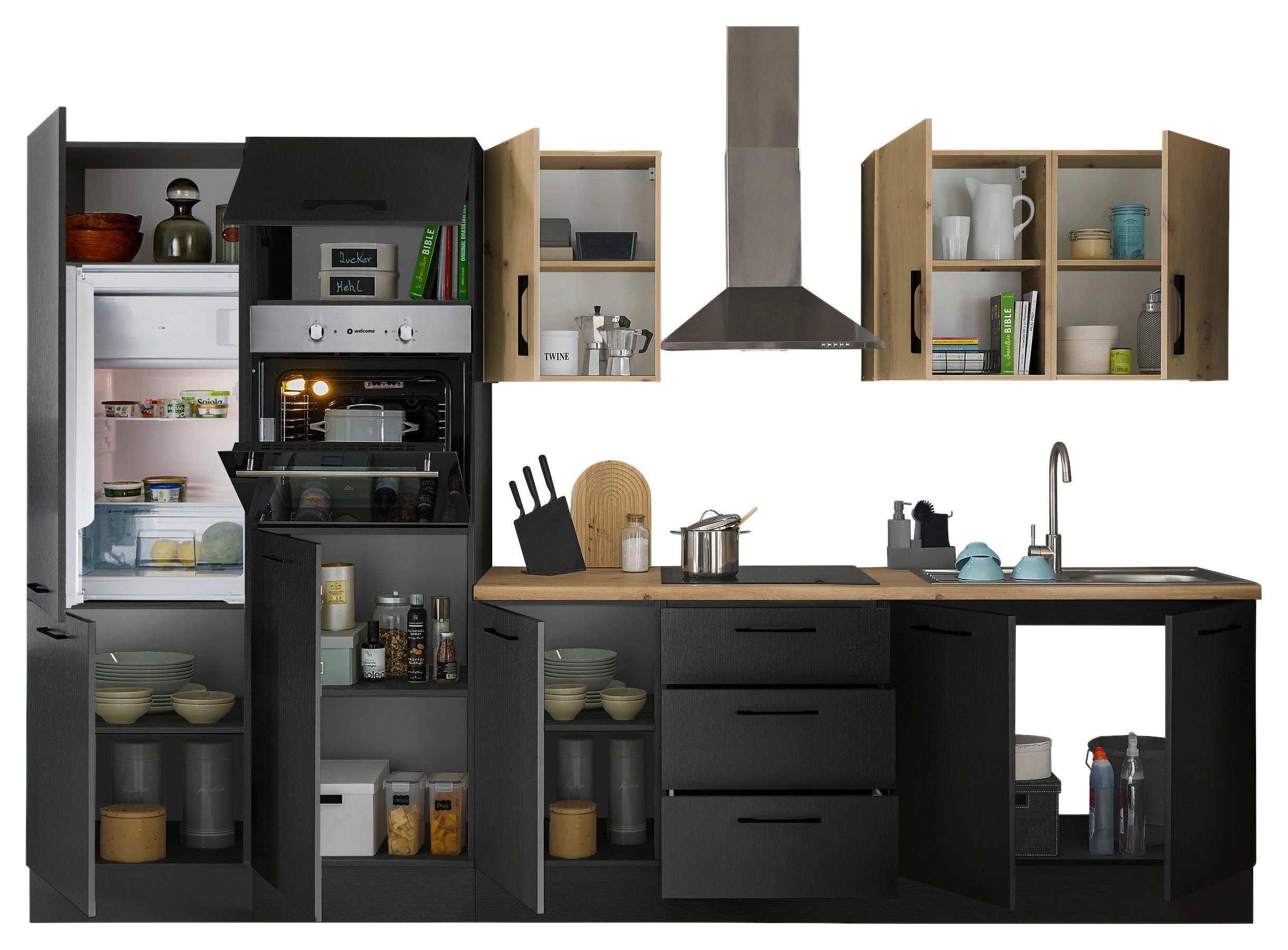 Küchenblock Turin Schwarz/eiche Dekor B: 330 Cm - Schwarz/Eiche Artisan, Basics, Holzwerkstoff (330cm) - MID.YOU