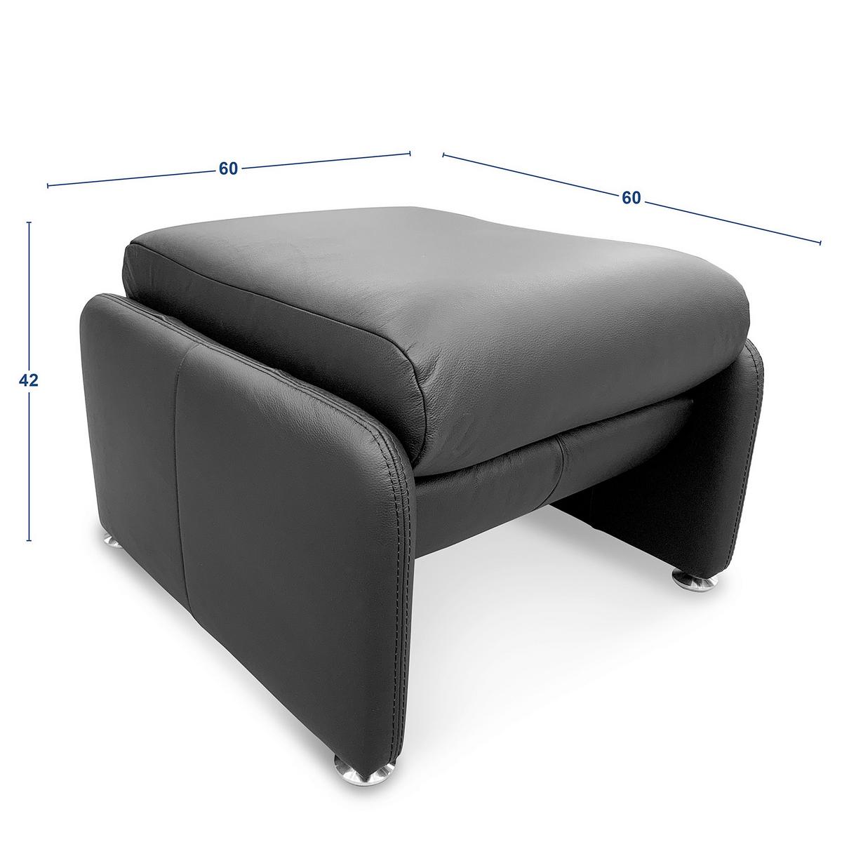 Hocker Comodo Echtleder Schwarz B: 62 cm - Anthrazit/Silberfarben, Design, Leder (62/42/60cm) - Livetastic
