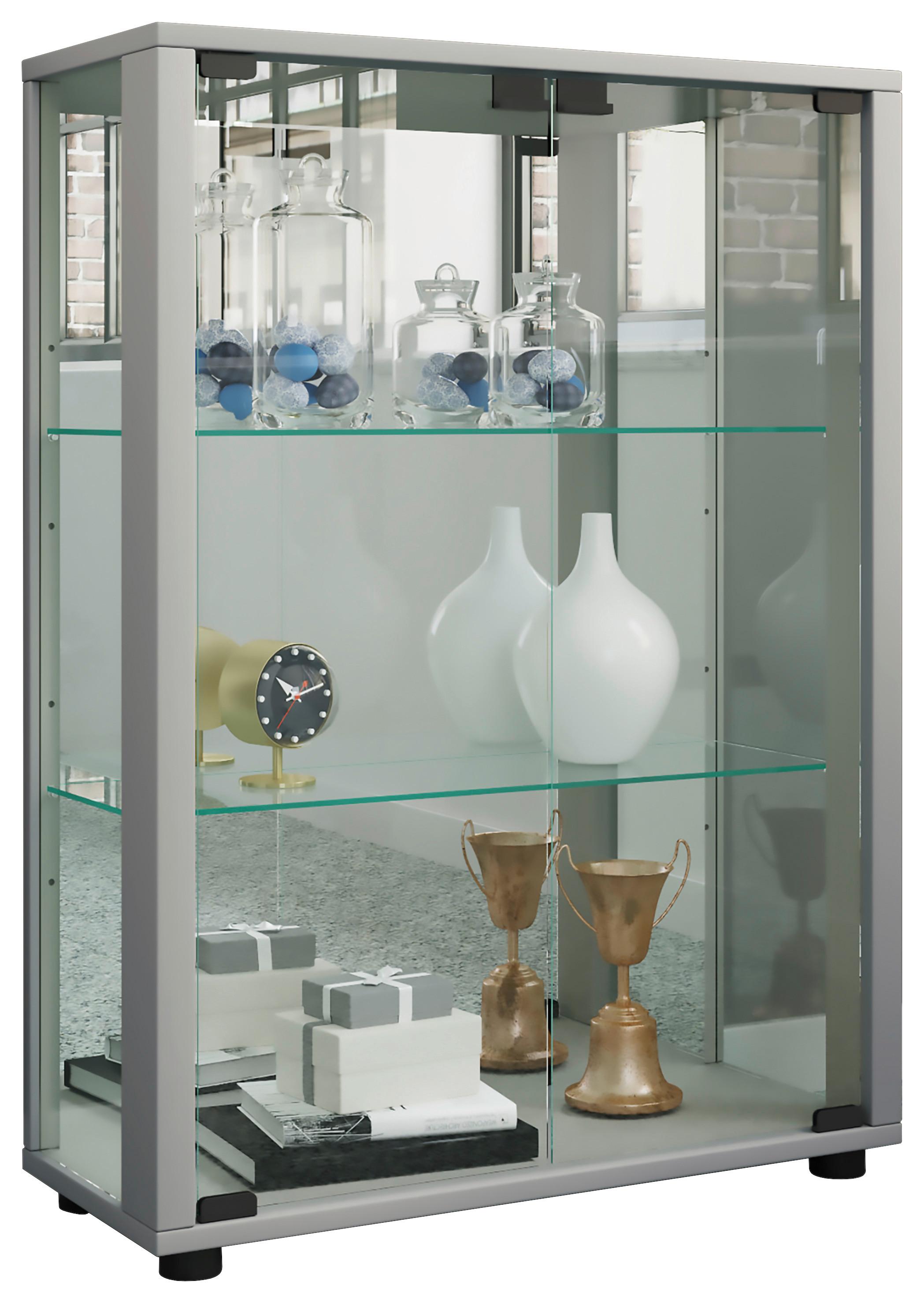 Vitrine Sintalo Silberfarben B: 60 cm - Silberfarben/Schwarz, MODERN, Glas/Holzwerkstoff (60/80/25cm) - MID.YOU