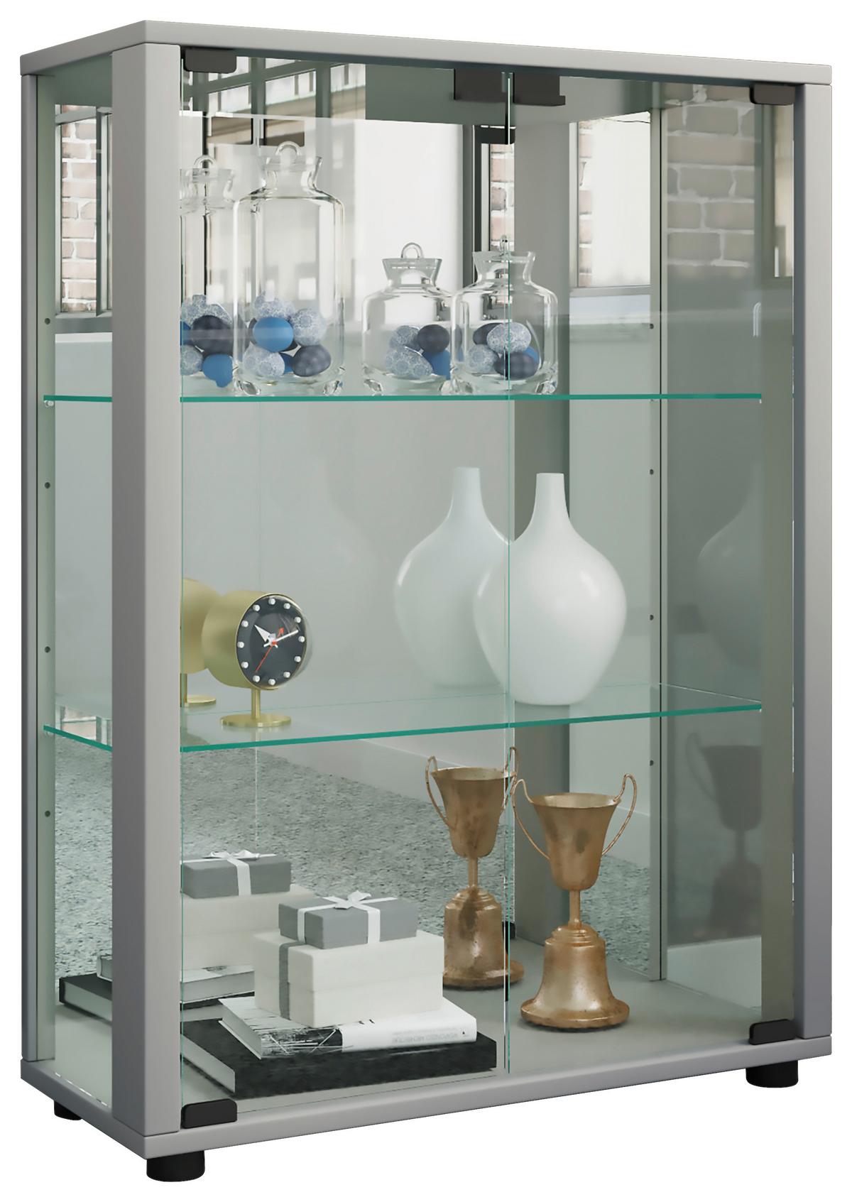 Vitrine Sintalo Silberfarben B: 60 Cm - Silberfarben/Schwarz, MODERN, Glas/Holzwerkstoff (60/80/25cm) - MID.YOU